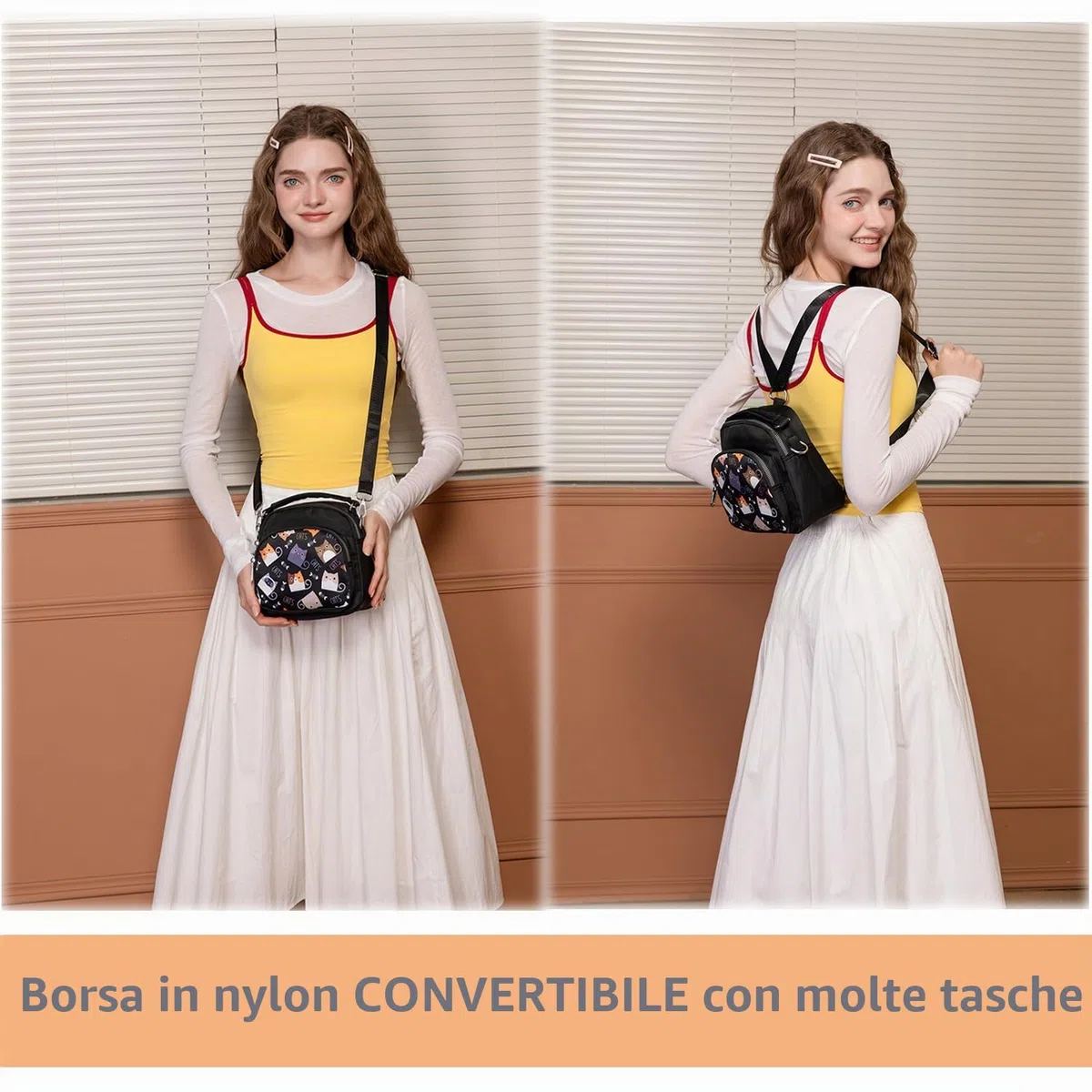 Borsa Donna Tracolla in Nylon, Borsetta Tracolla Donna Piccola con Gatti, Borsa Tracolla Donna Multitasche, Crossbody Bag con Maniglia, Funzionale Borsa da Viaggio Passeggiate