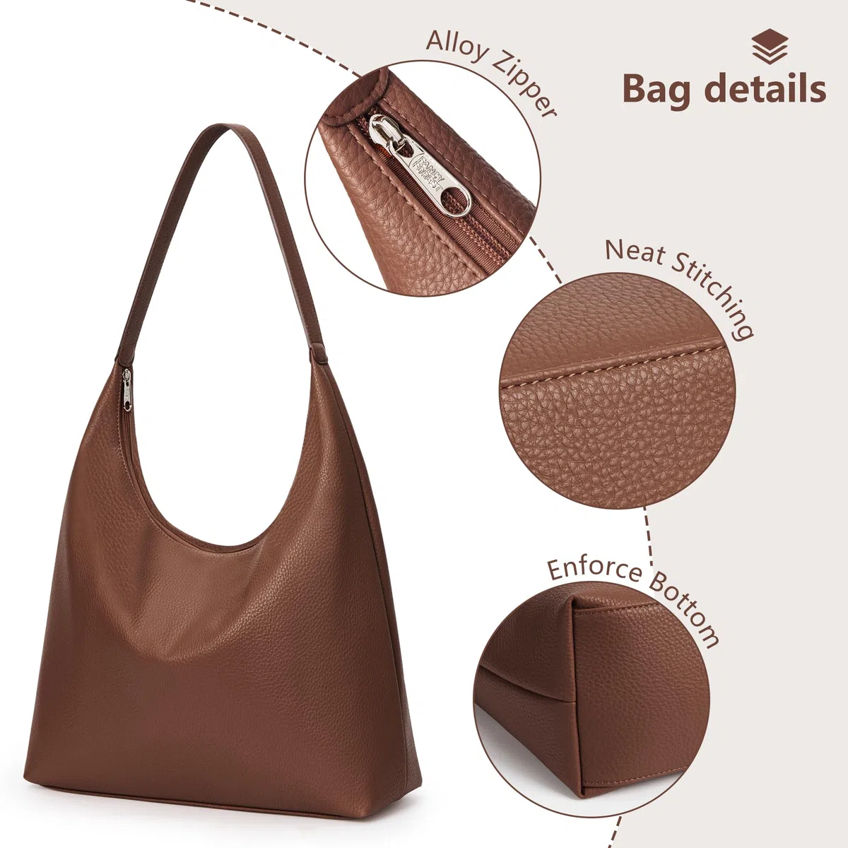 KALIDI Borsa tote casual in pelle vegana Hobo con cerniera Borsa da lavoro Weekender a spalla da donna borsa da viaggio
