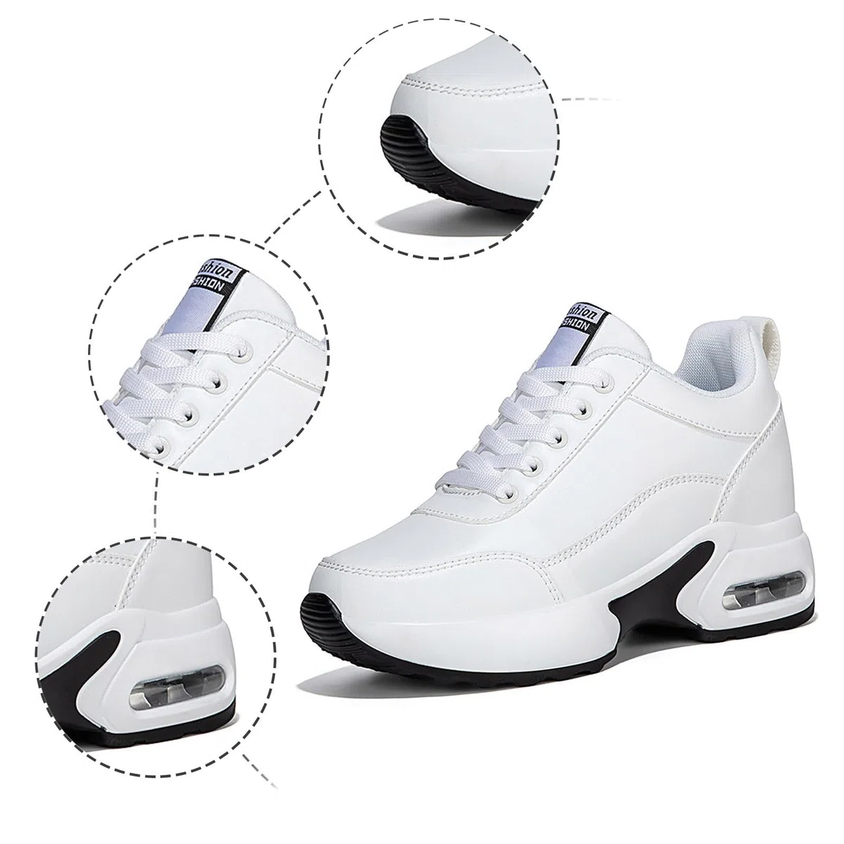 Basket Running Donna in Pelle Antiscivolo con Lacci Basket Rialzo Donna Alla Moda con Tacco di 7 cm Scarpa Sport Tempo Libero Sneakers Confortevoli Autunno Inverno per Running Outdoor