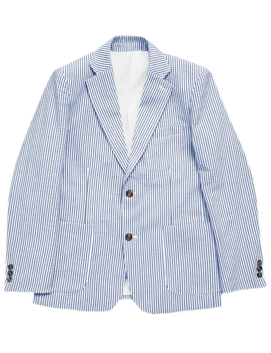 Giacca blazer da uomo a righe in seersucker slim fit primavera estate cappotto sportivo per affari ballo di fine anno matrimonio