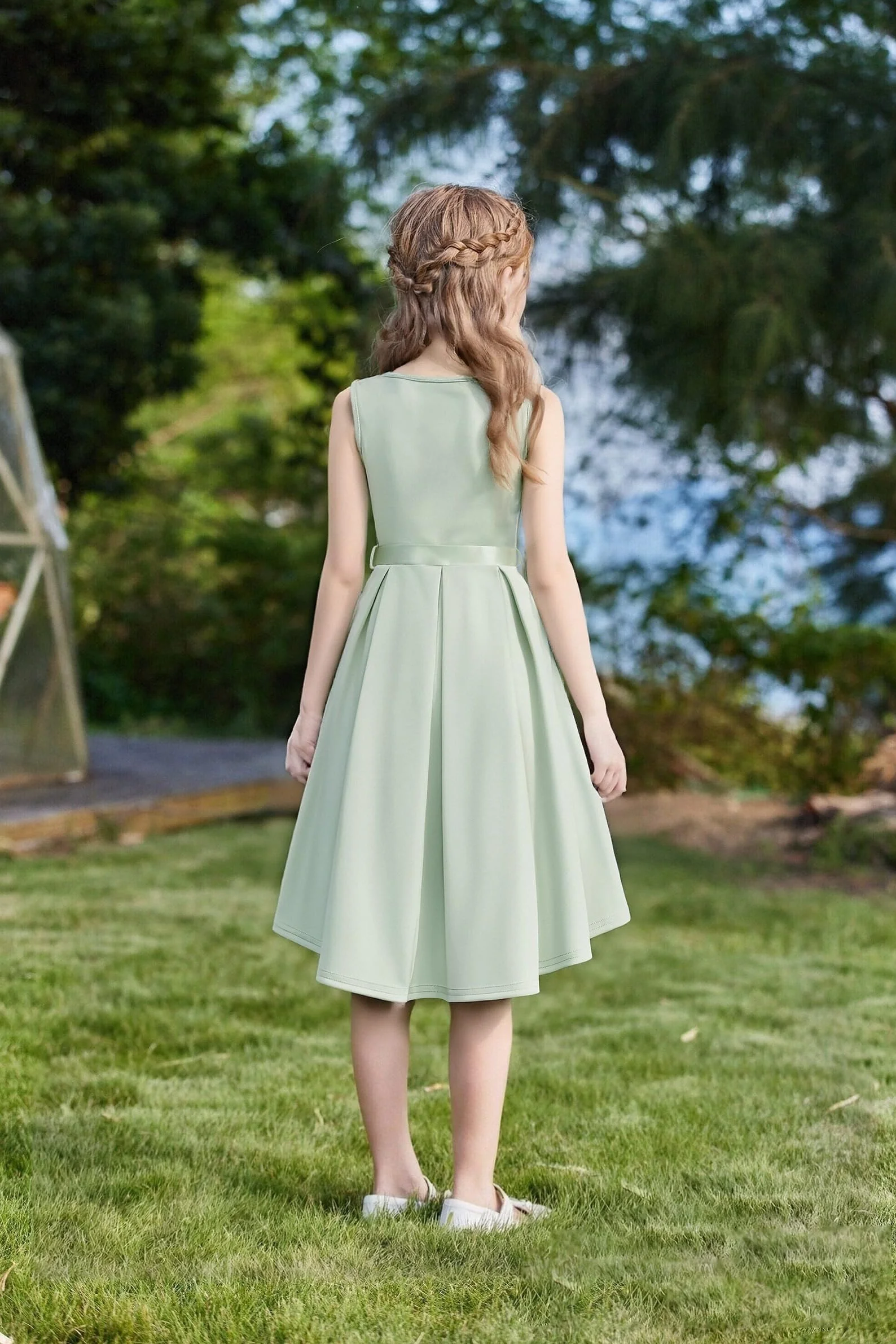 Arshiner Ragazze Abito Senza Maniche Matrimonio Maglia Abiti Fioraia Vestito da Sera Estivo Festa Elegante Abito con Cintura per Bambina 5-15 Anni