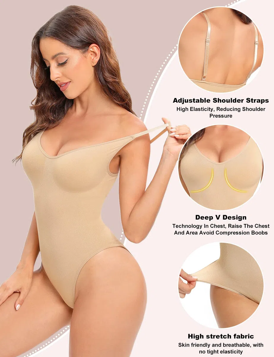 CMTOP Body Contenitivo Modellante Donna Body Shaper Bodysuit con Tracolla Regolabile Dimagrante Shapewear Senza Cuciture Guaina Contenitiva Pancia Piatta Intimo Snellente e Versatile Traspirante
