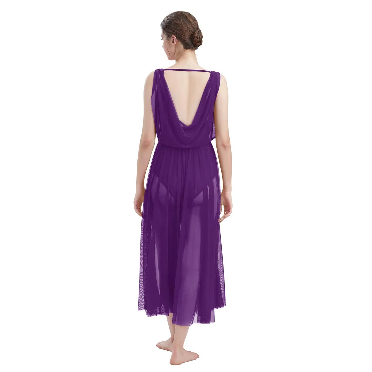Donne Lirico Vestito da Ballo di Balletto Senza Maniche Body da Ginnastica Senza Schienale con Gonna in Tulle a Fette Costume da Danza Moderno Contemporaneo