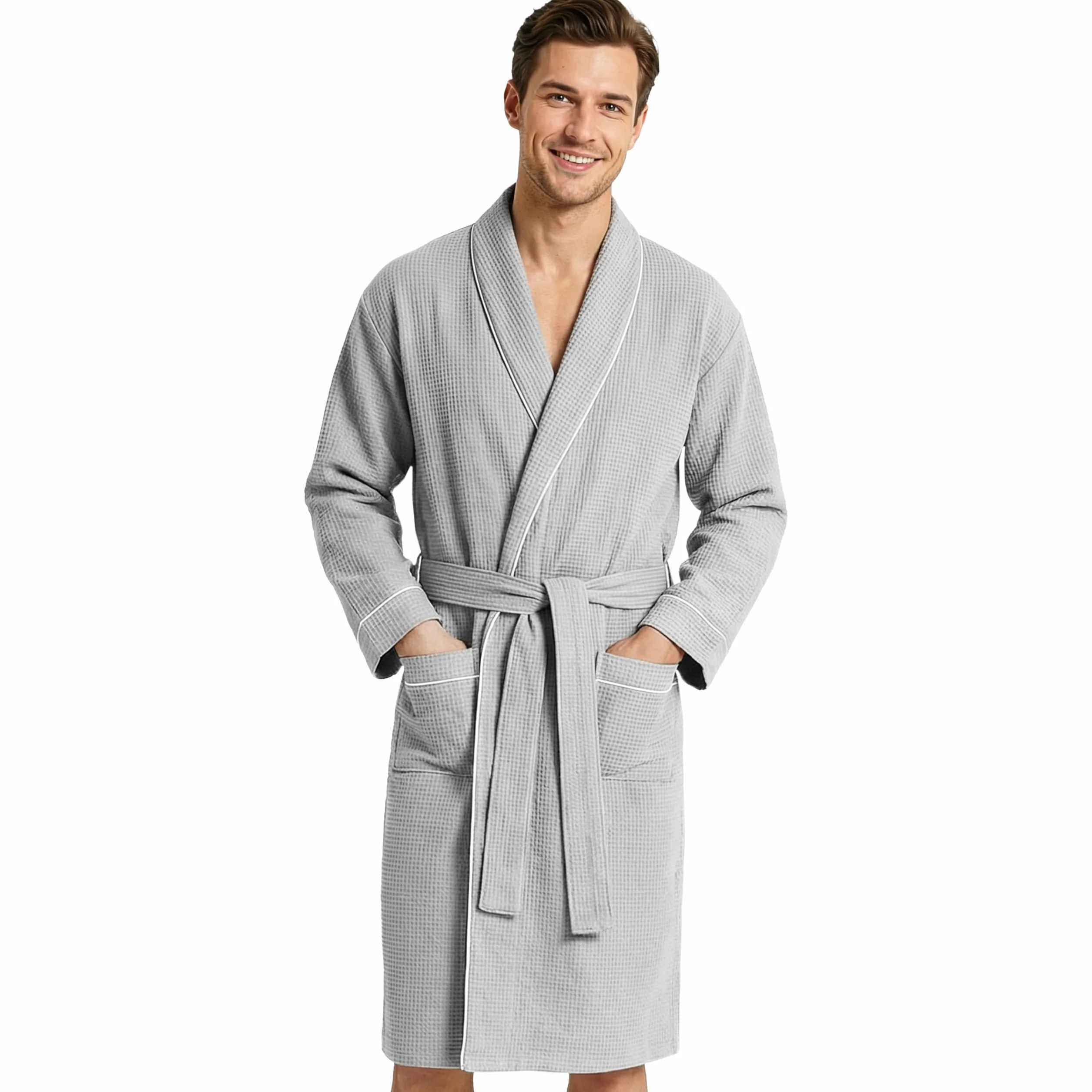 Get Trend Accappatoio Uomo M-3XL, Collo a Scialle Cialda Accapatoio, Leggero Vestaglia con Cintura Annodata, Regalo Uomo
