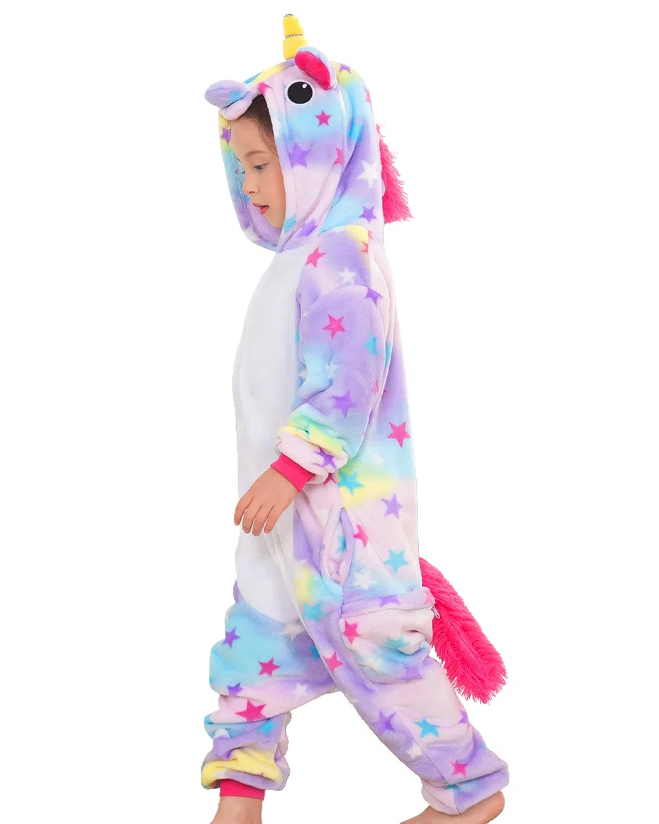 GEEKEO Unicorno Pigiama Intero - Pigiameria Onesie Bambini Cosplay Cartone Animato Animale con Cappuccio Festivo Tutine Bambina & Ragazza Intero Pigiama per Halloween Festa Carnevale