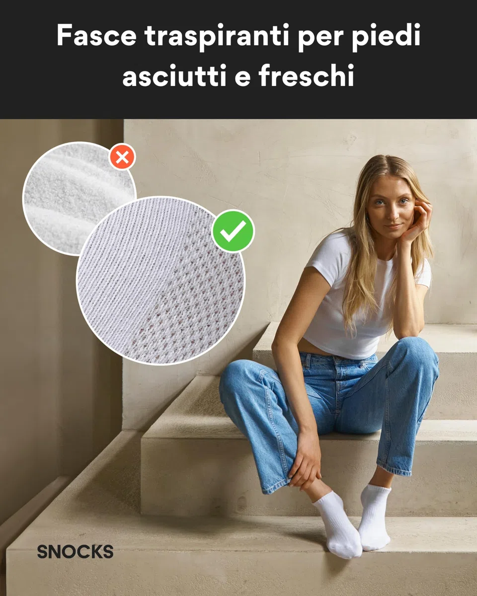 Snocks 6 Paia Calze Sneaker Traspiranti in Cotone Organico per Uomo e Donna - Taglie 35-50