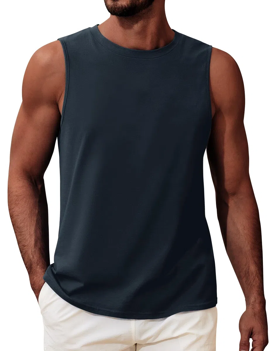 Voqeen Canottiera Uomo Estiva Classica Maglietta Senza Maniche Girocollo Canotta Fitness Leggera Tank Top per L'Estate Vacanze al Mare Allenamento in Palestra