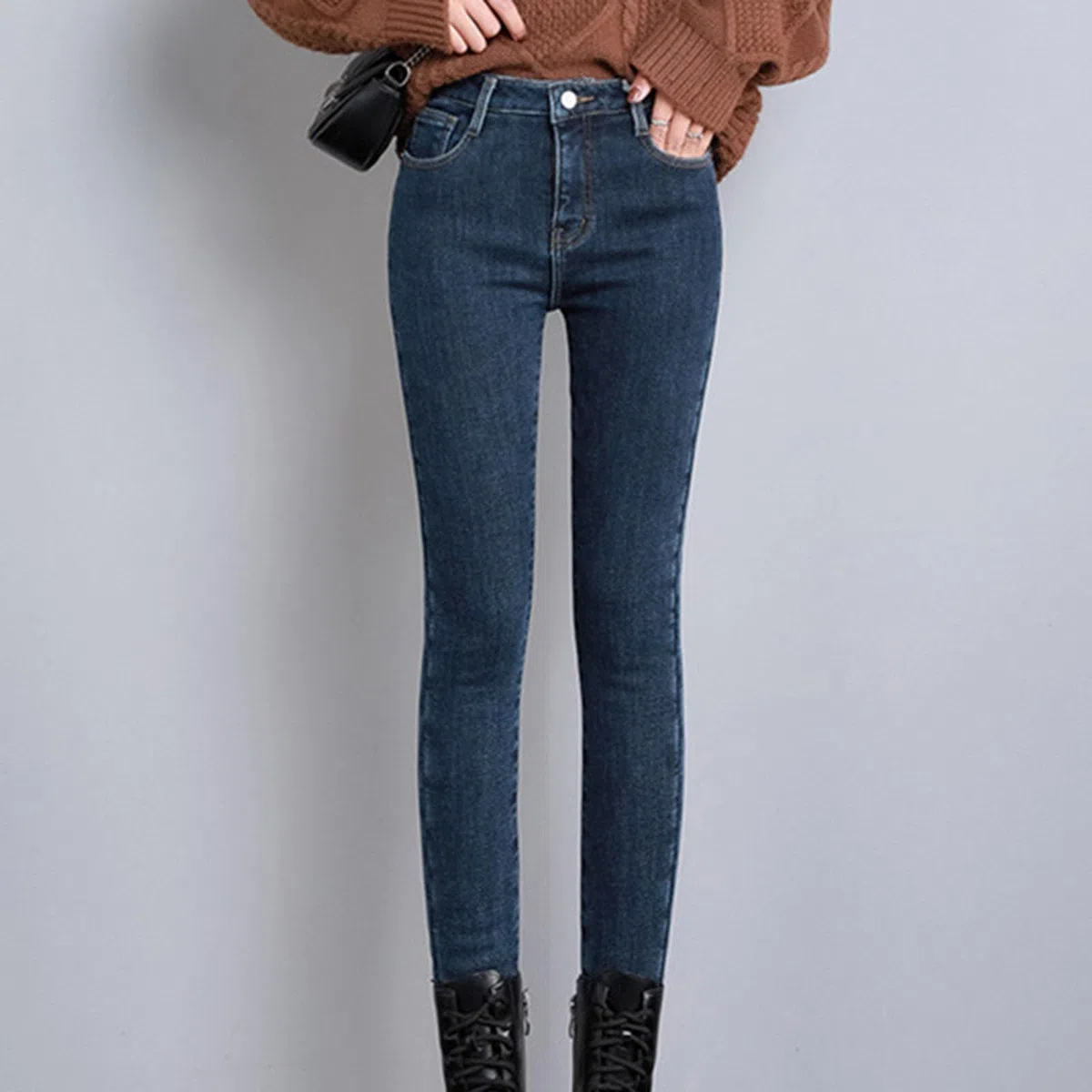 Generico Leggins Color Carne Pantaloni Termici Donna Neve Jeggings in denim in pile termico Leggings in jeans elasticizzati a vita alta Leggings caldi e skinny Leggins Invernali Donna Con