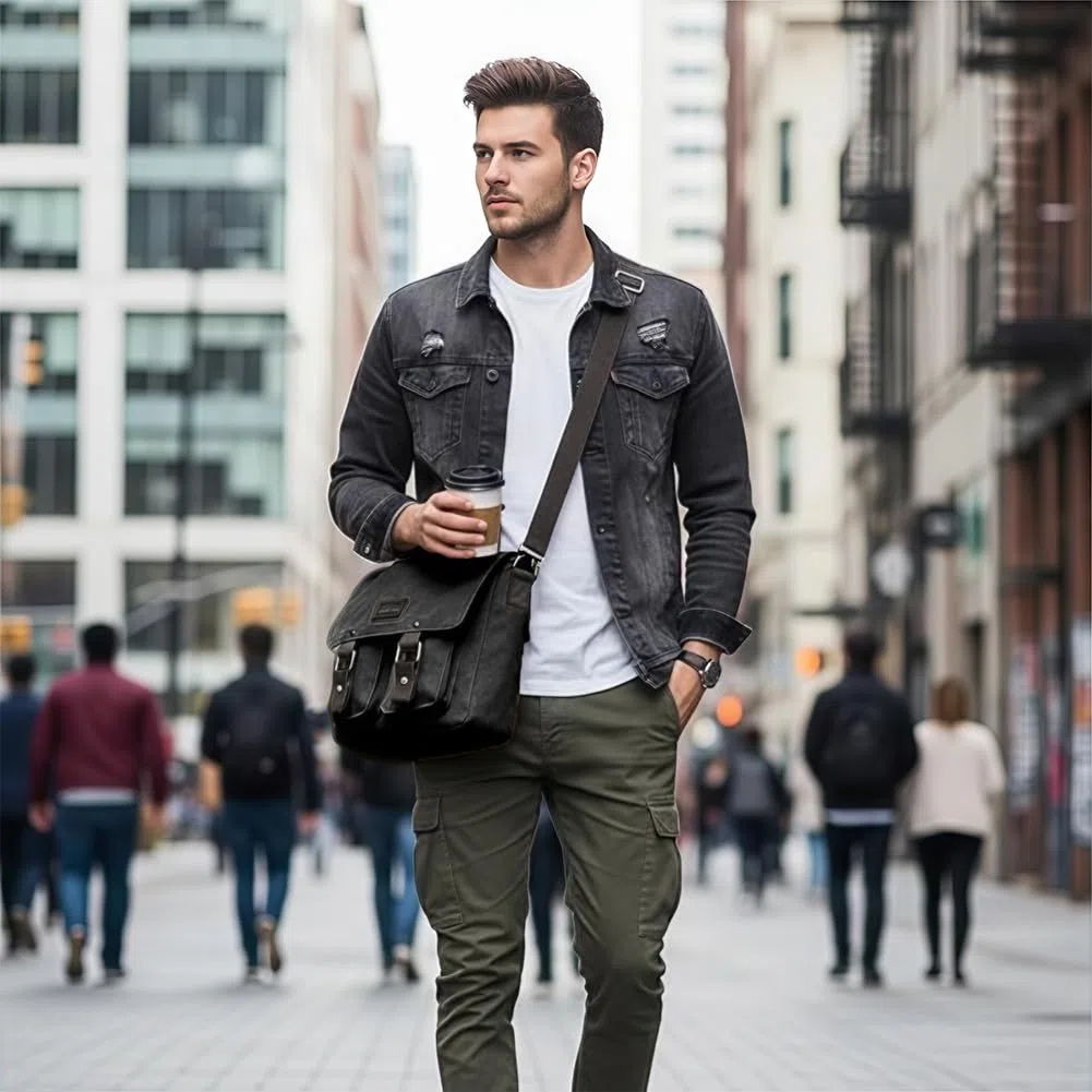 flintronic Borsa Messenger Unisex, Borsa Tracolla in Tela, Casuale Borselli da Uomo, Tasche Multiple e Grande Capacità, per Viaggi All'aperto, Pendolari, Lavoro