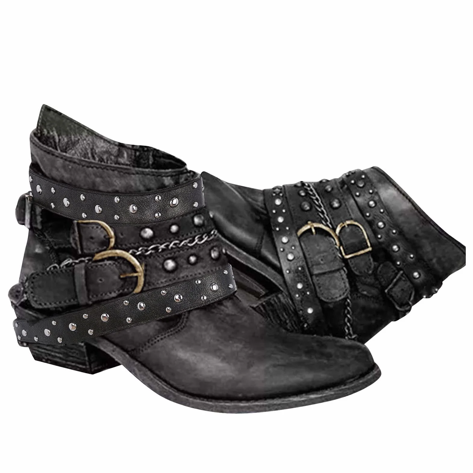Stivali da cowboy, da donna, con borchie, stile gotico, stile vintage, da donna, con tacco a blocco, stile western