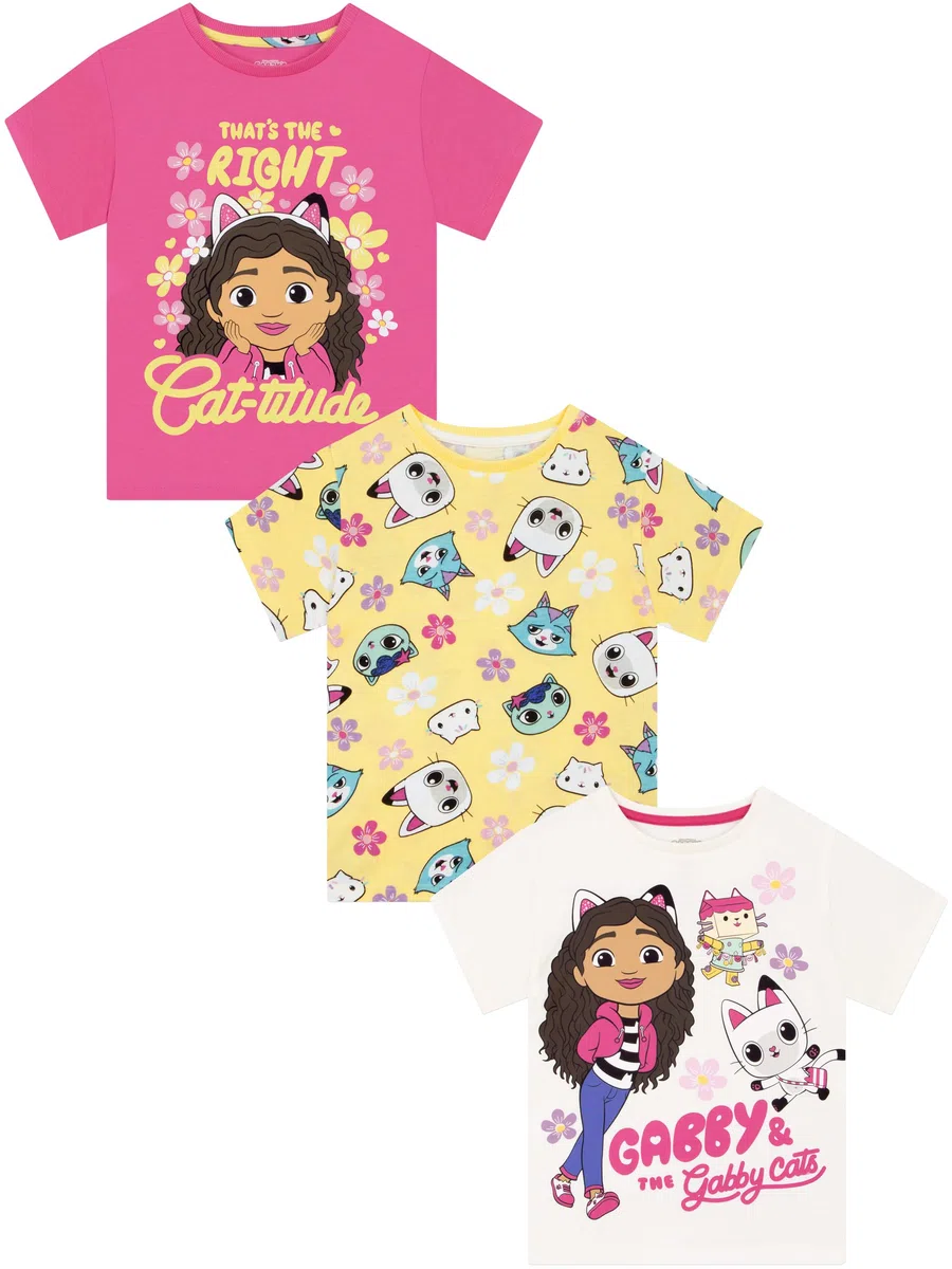 Gabby’s Dollhouse Confezione da 3 Tshirt Bambino, T Shirt Ragazza a Maniche Corte, Magliette Bambina Gabby e Gatti
