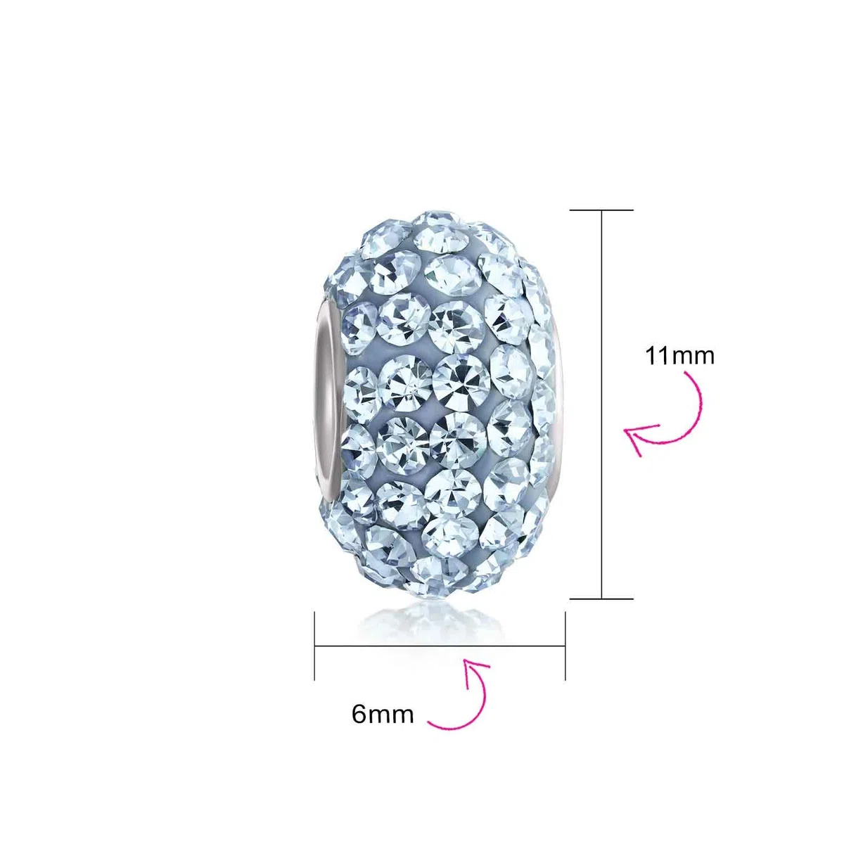 Bling Jewelry Set di due distanziatori in cristallo blu chiaro solido con anima in argento sterling .925 adatti per braccialetti con charm europei per donne e adolescenti.
