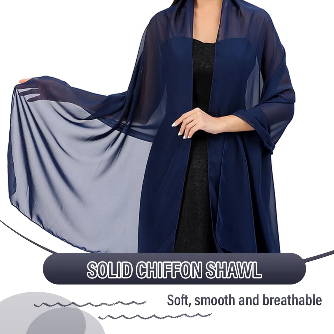 Scialli da donna, 1 pezzo di scialle in chiffon sciarpa da donna leggera e morbida per abito da sera festa abito formale matrimonio sposa (blu navy)