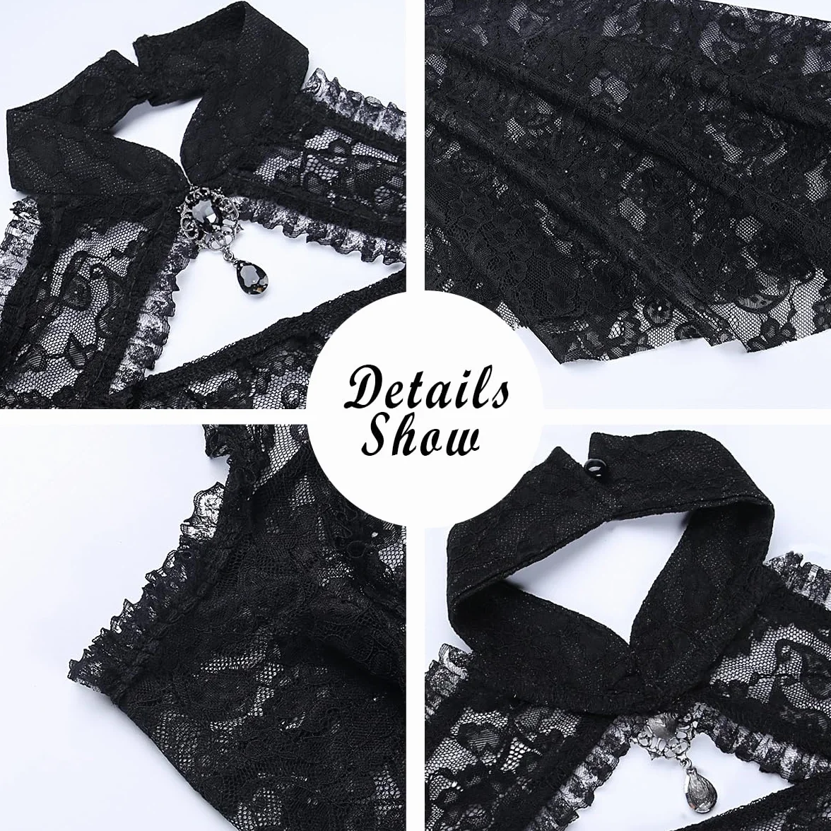 keland Donna Coprispalle Gotico Lolita in Pizzo Cardigan Crop Top Bolero a Maniche Lunghe