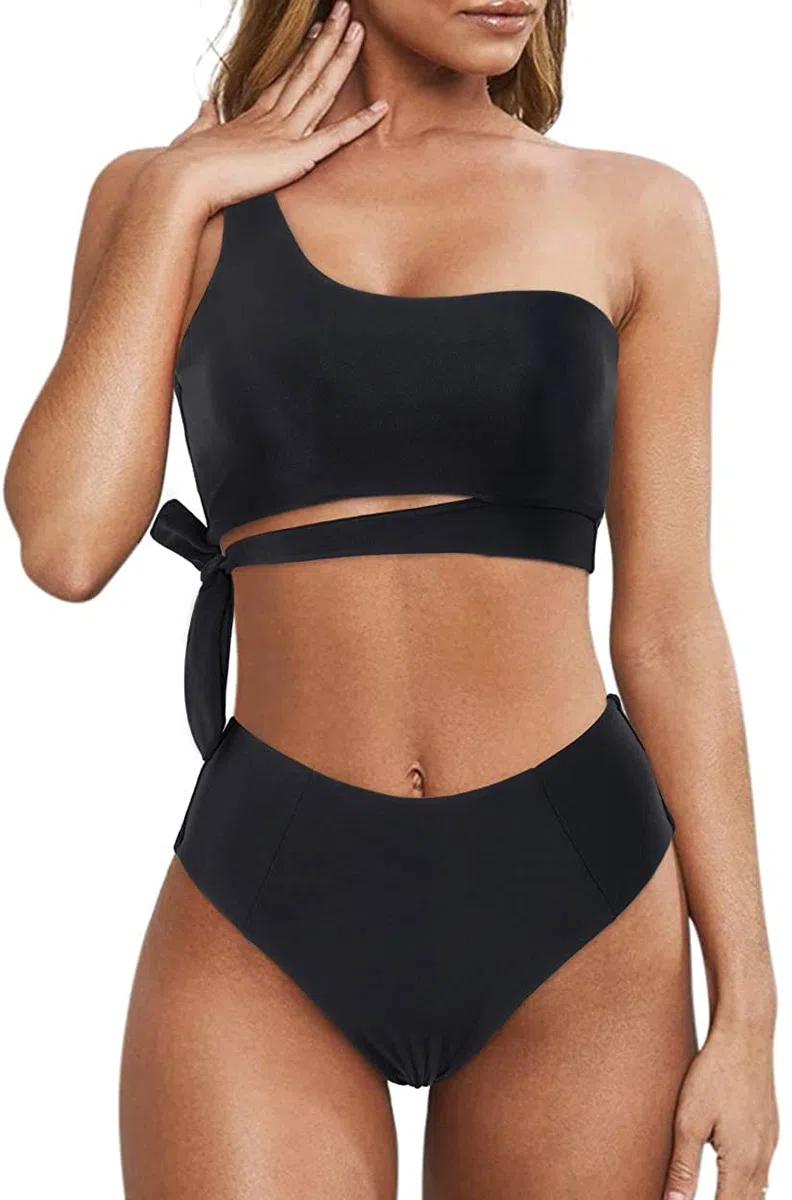 Rayson Donna Vita Alta Costume da Bagno a Due Pezzi Bikini Set Chic Monospalla retrò con Spalline Laterali