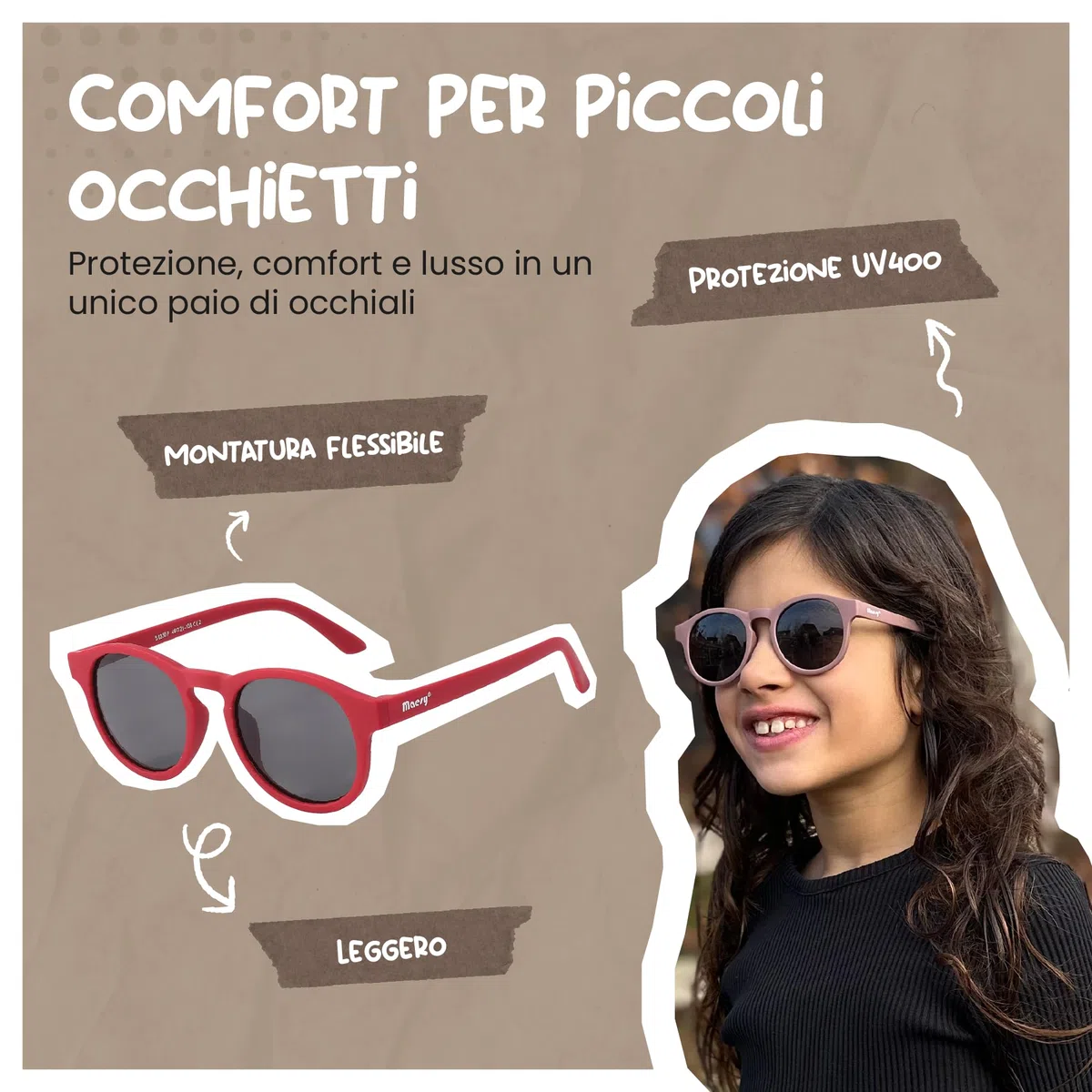 Occhiali da sole per bambini 6-12 anni - Protezione polarizzata UV400 - Montatura flessibile e flessibile - Occhiali da sole sicuri e comodi per bambini - Novi