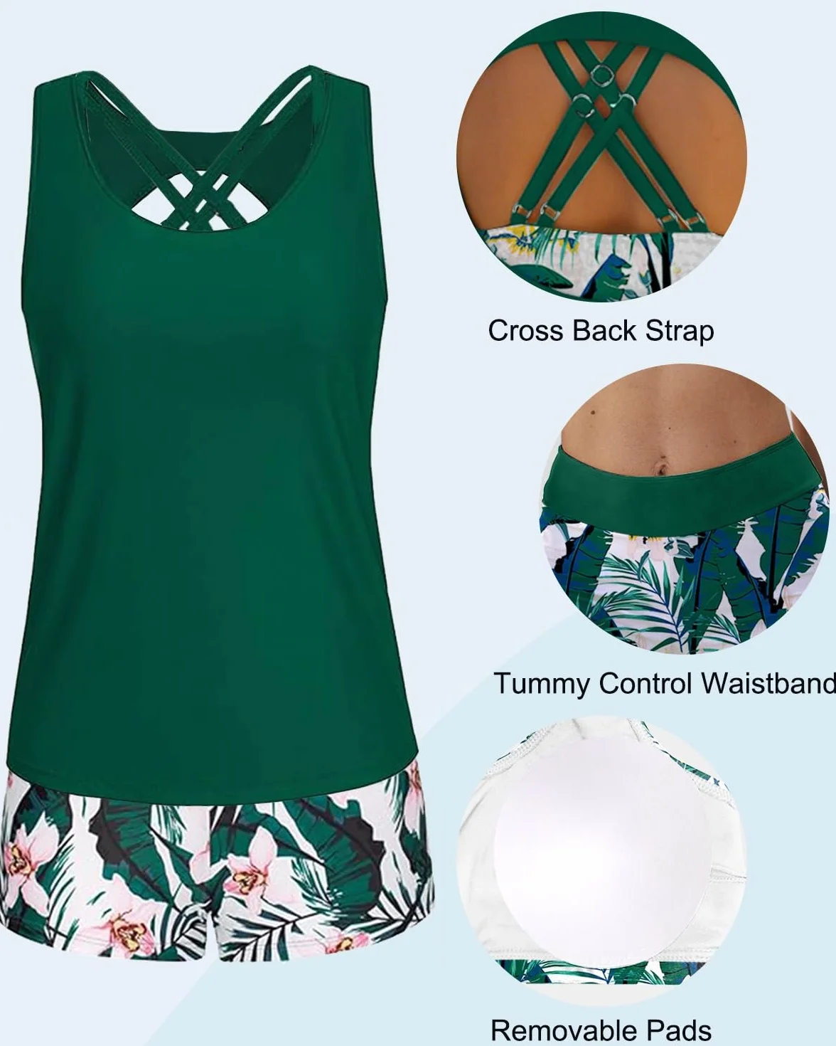 Yutdeng Tankini da Donna in 3 Pezzi Canotte Top e Bikini Push Up e Pantaloncini da Bagno a Vita Alta Costume da Bagno Sportivo Tankini Coprente Contenitivo per Mare Piscina Spiaggia