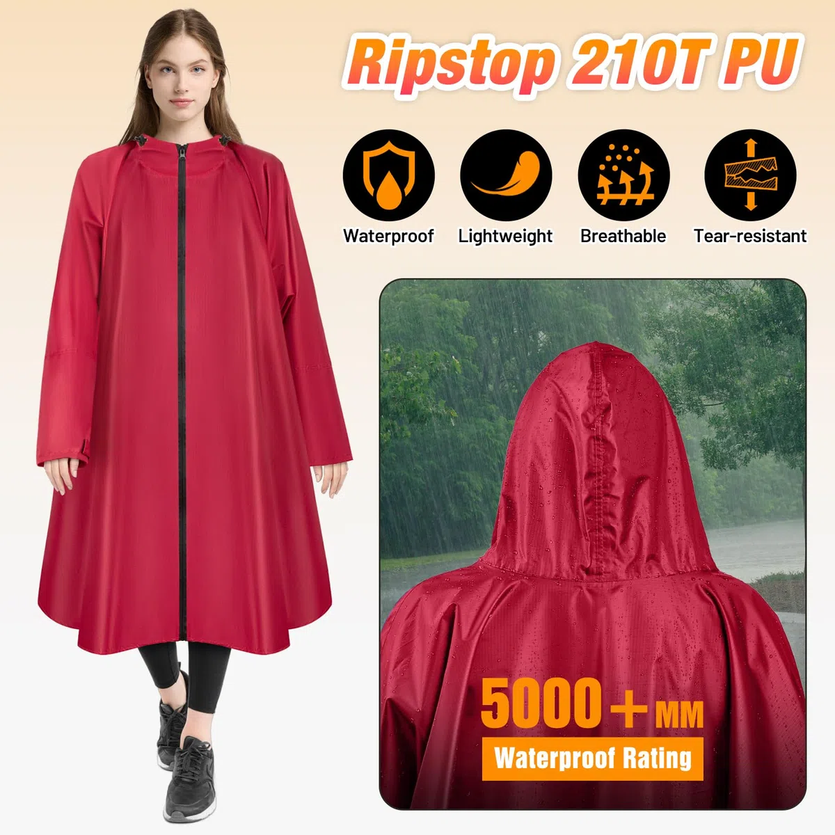 Poncho Antipioggia Impermeabile Donna Giacca Antipioggia Uomo con Cappuccio e Maniche e Tasca Riutilizzabile Mantella da Pioggia Lungo per Trekking Campeggio Pesca