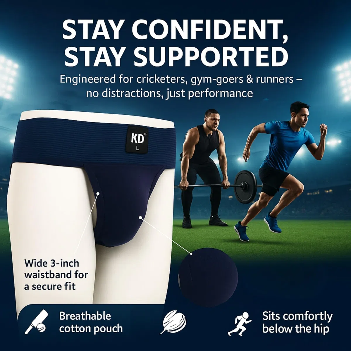 KD Willmax Regent Gym Jockstrap - Sospensorio da uomo, in cotone, con cintura morbida, copertura posteriore completa, vestibilità sportiva
