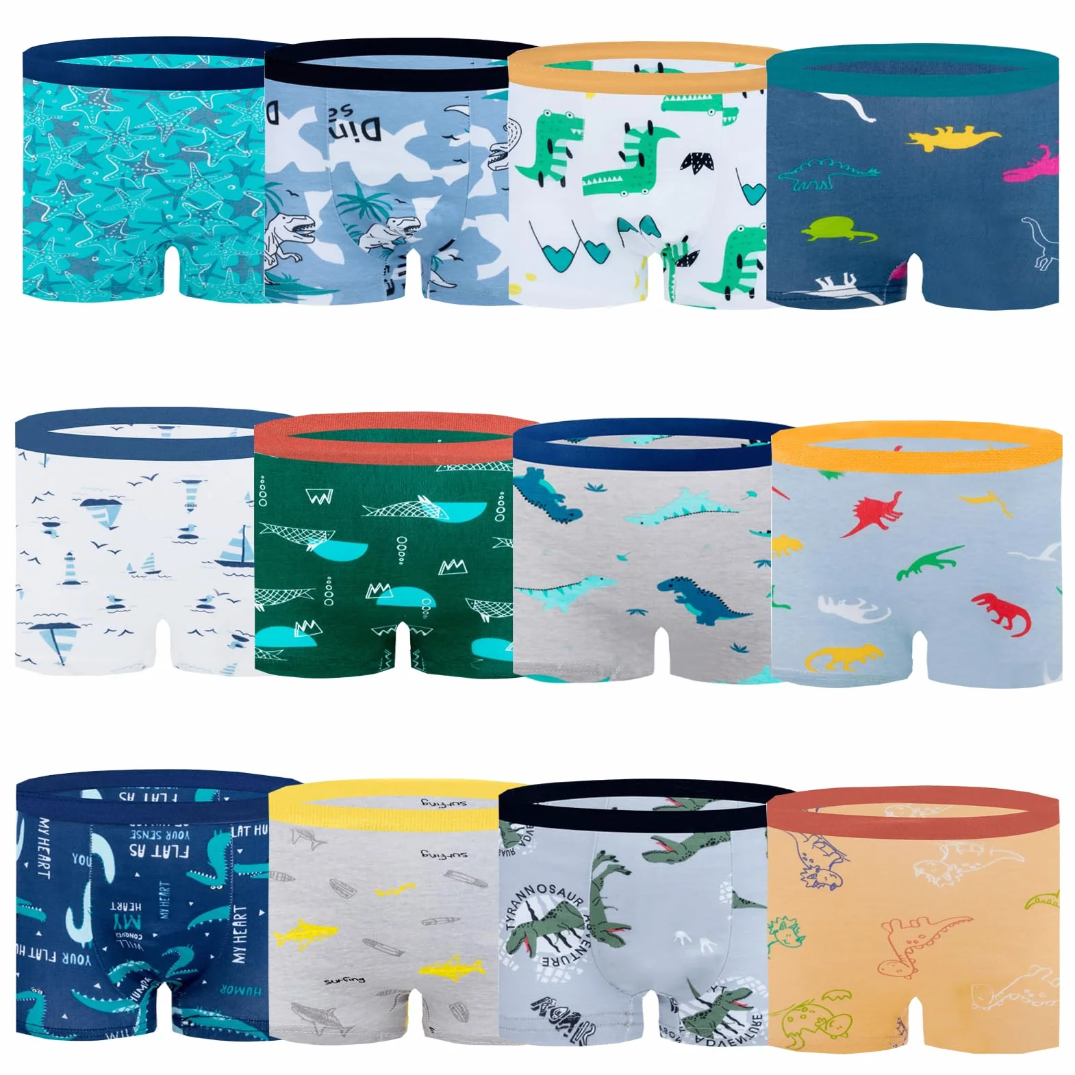 JackLoveBriefs Ragazzi Boxer Shorts Cotone Dinosauro Orso Polare Modello Intimo Ragazzo Confezione da 12, 1-13 Anni