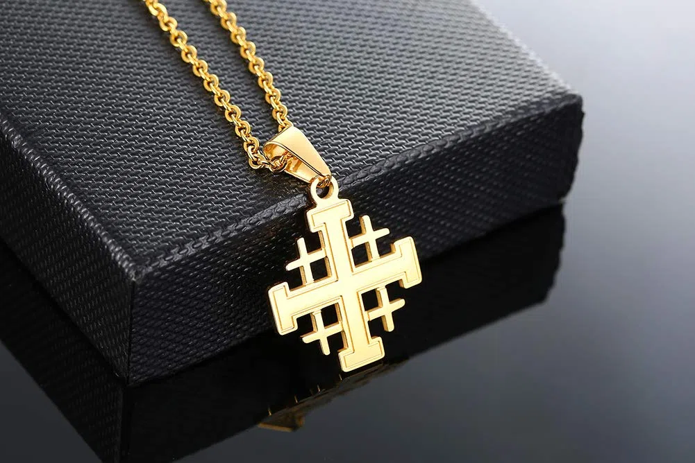 Vnox Collana con Ciondolo Croce Gerusalemme in Acciaio Inossidabile Gioielli Religiosi Regalo per Uomo Donna