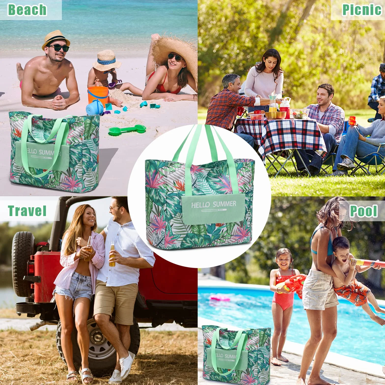 Myhozee Borsa Mare Grande xxl Famiglia,Borsa da Spiaggia Donna con chiusura lampo borsa estiva da spiaggia impermeabile per piscina gite in spiaggia picnic viaggi