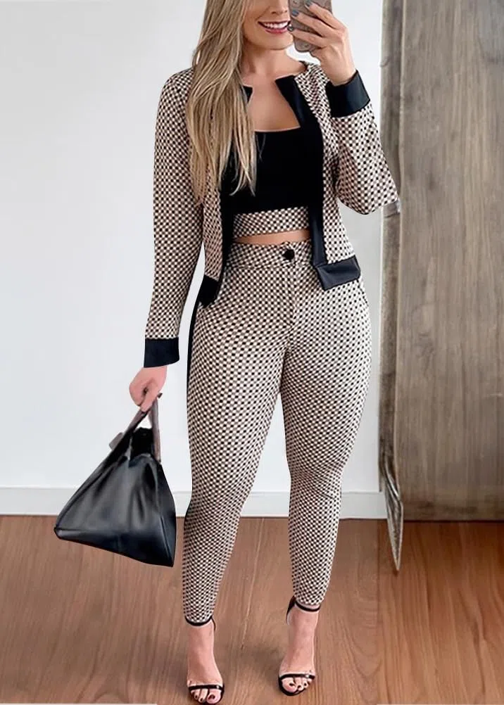shownicer Completo Donna Elegante Top E Pantaloni Vita Alta Set Abbigliamento 3 Pezzi Ufficio Costume Lavoro Completino Casual Outfit
