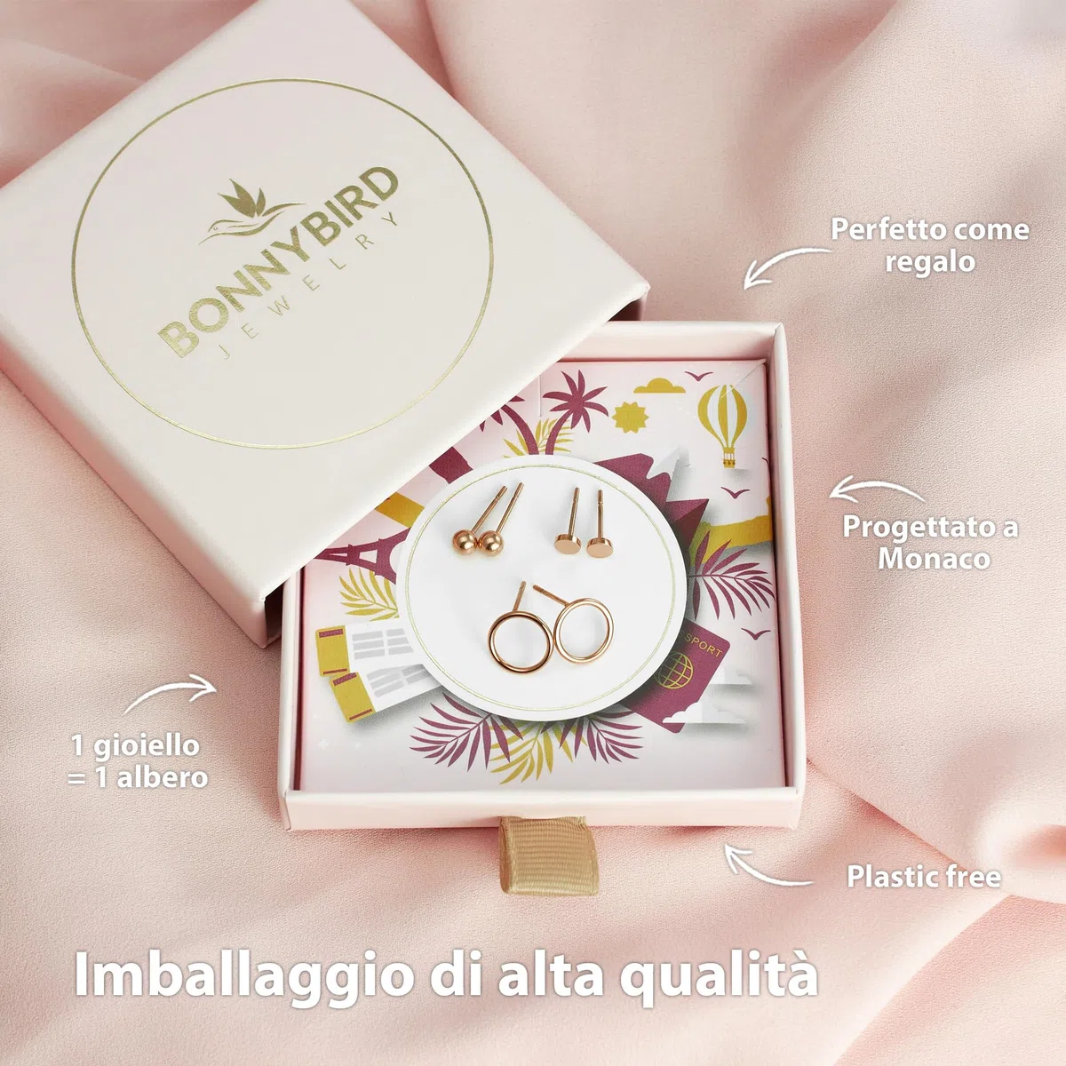 BONNYBIRD® Orecchini Acciaio Chirurgico Donna in Argento, Oro e Oro Rosa - Anallergici e Impermeabile