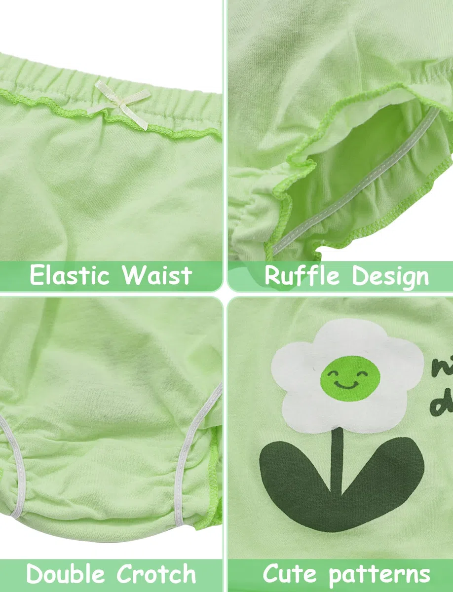 Set di 4 Slip per Bambini, Slip Elastici con Volant Traspiranti, Pantaloncini a Vita Alta per Pannolini, Pantaloncini Bloomer per Bambini, Biancheria Intima Morbida, 6 Mesi-4 Anni