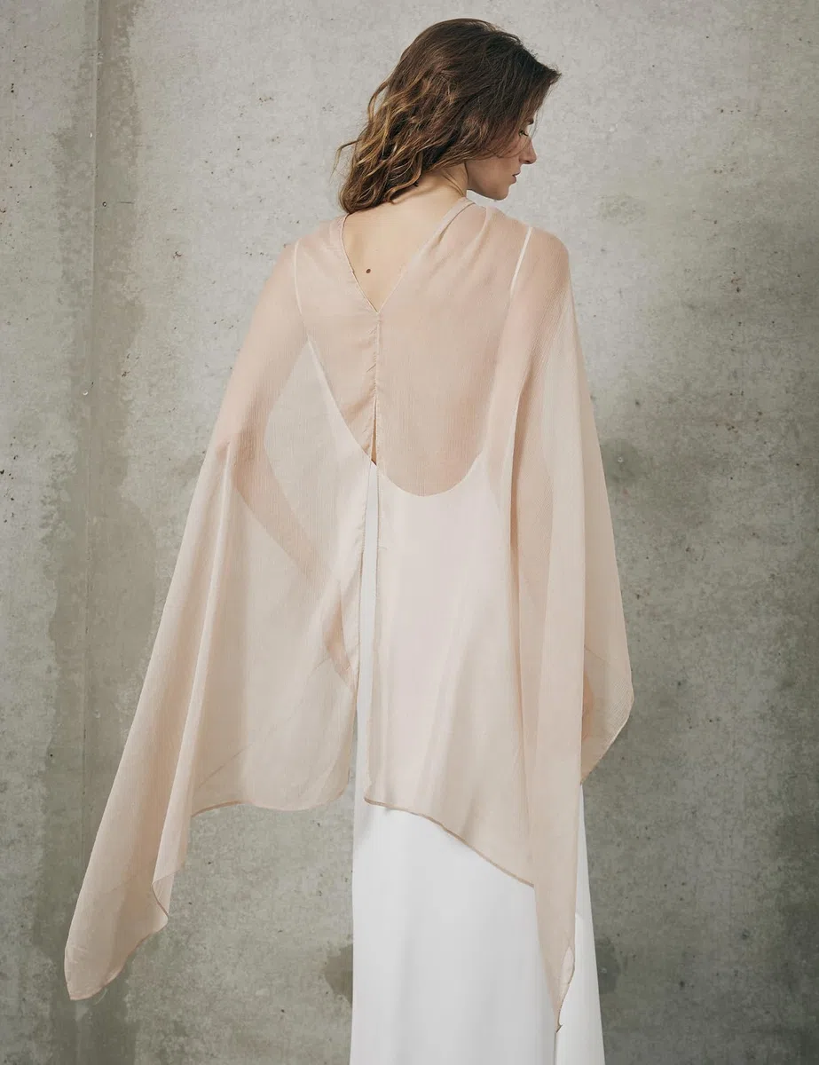 BEAUTELICATE Stola Elegante Donna Cerimonia Elegante Trasparente Crepe Coprispalle Leggera Poncho Cape per Matrimonio Abito da Sera