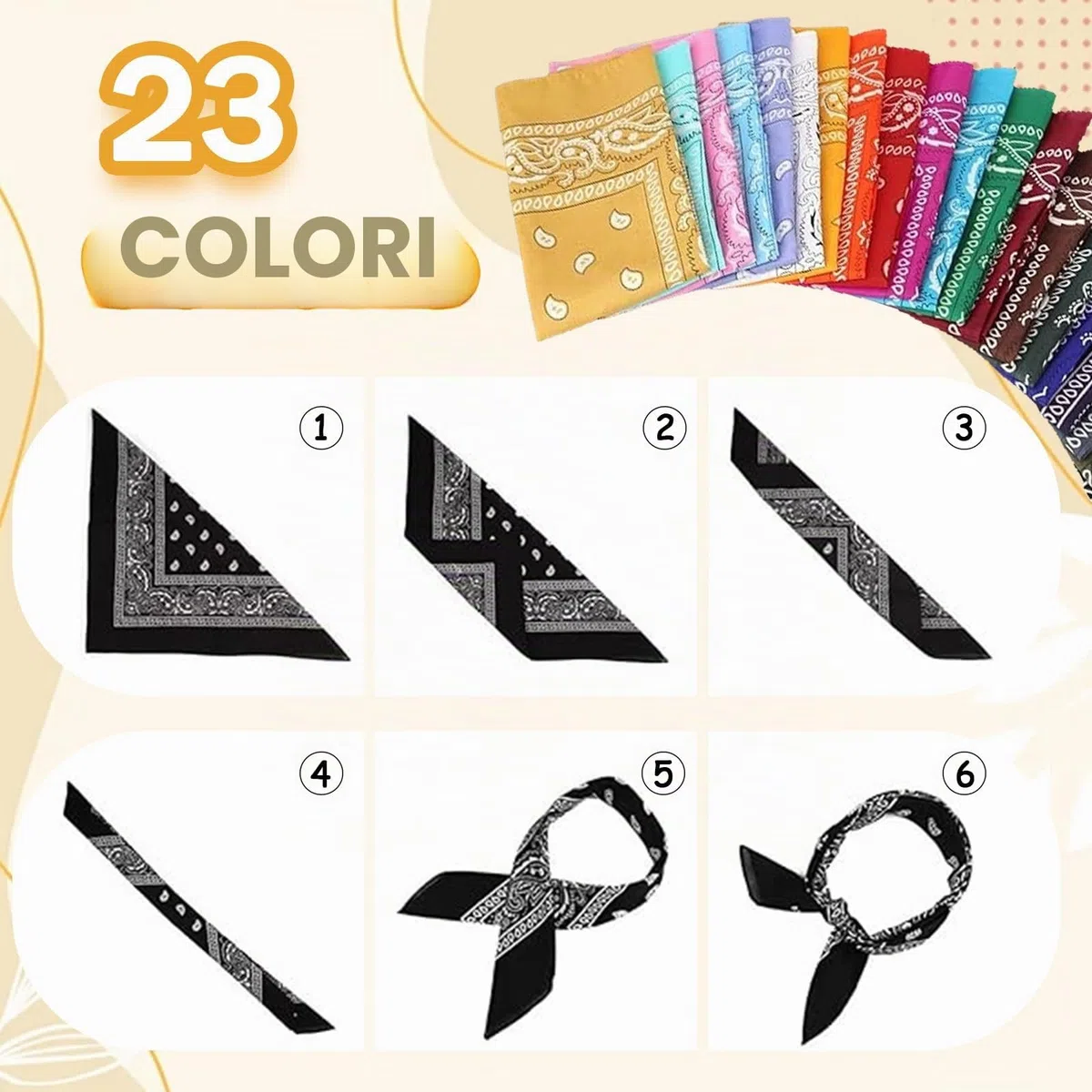 23 Pezzi Bandane Colorate, Bandanas Paisley, Poliestere Stampa, Asciugamano per capelli Unisex Per Uomo e Donna Per Capelli, Collo, Polso, Testa, Quadrata Misurare 55 * 55 CM