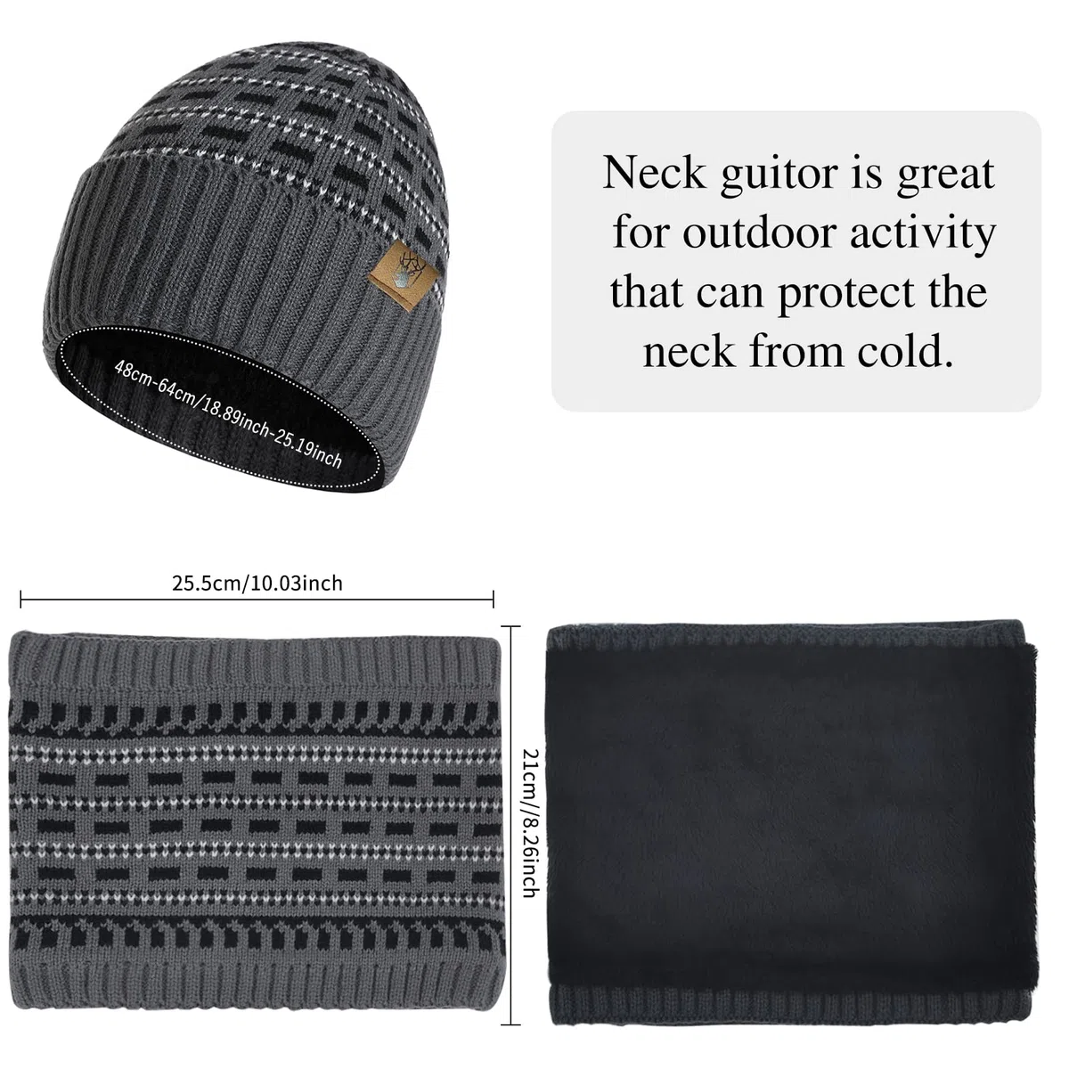 Cappello Sciarpa e Guanti Touch Screen Set per Uomo Berretto Invernale Guanti Termici e Scaldacollo con Fodera in Pile per Uomo
