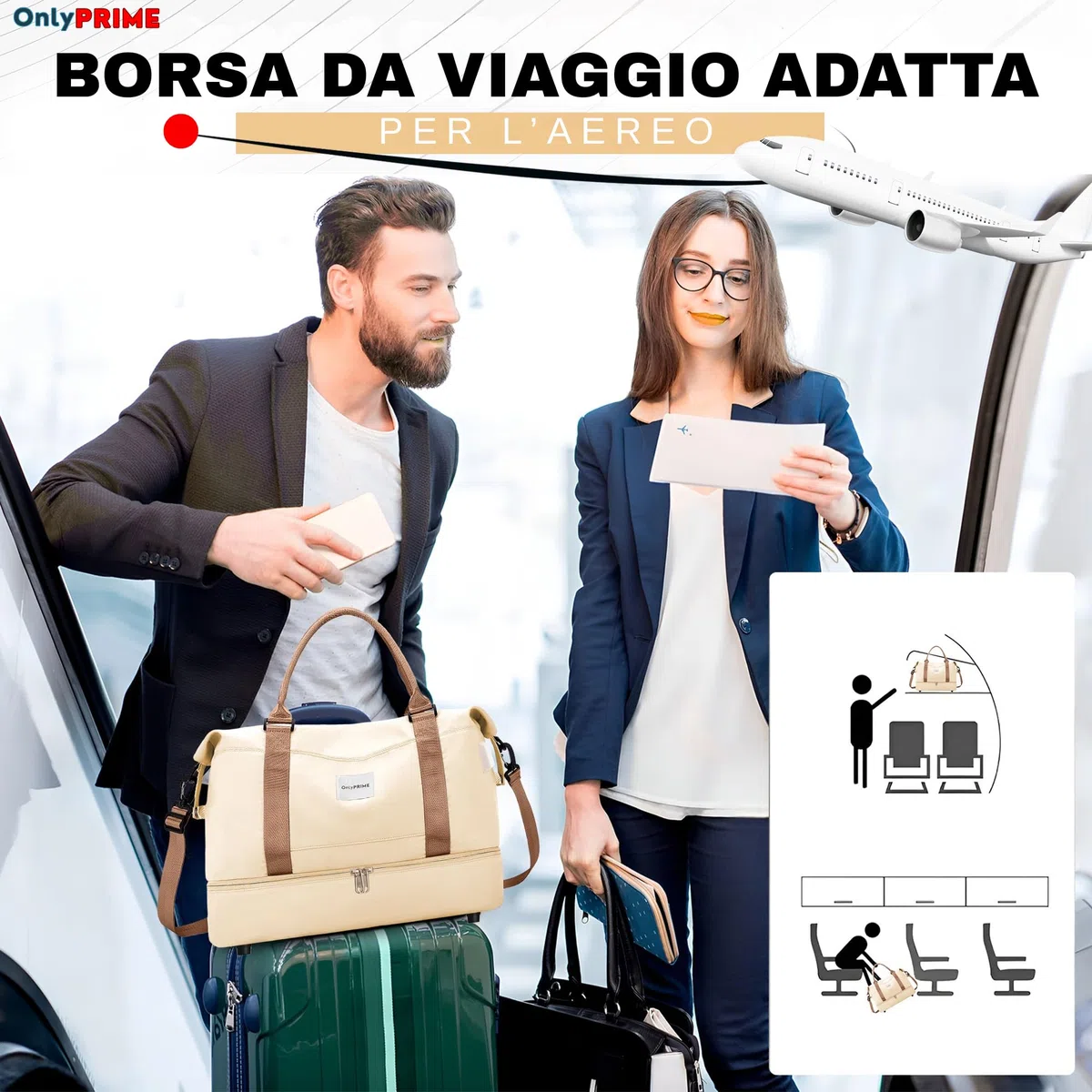 Borsa da Viaggio Donna 40x30x20 cm con Accesso USB, Bagaglio a Mano Cabina, Borsa Sportiva e Palestra con Etichetta Bagaglio, Adatta a Ryanair, Wizz Air, Vueling