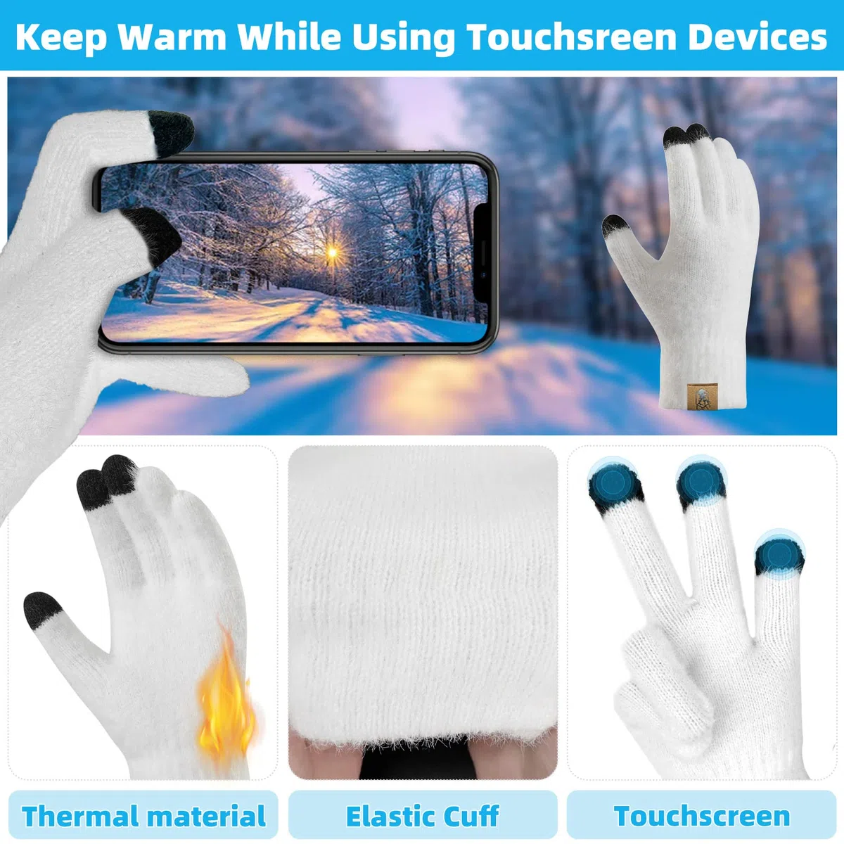 Sciarpa Donna e Berretto Guanti Touch Screen Invernali 3 Pz Cappello Fodera in Pile e Guanti Termici Set Regalo Donna