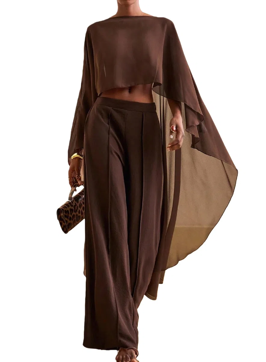 Aonoapll Mantello lungo da donna in chiffon, poncho, scialle in rete velata, scialle e involucri per abito da sera per matrimonio