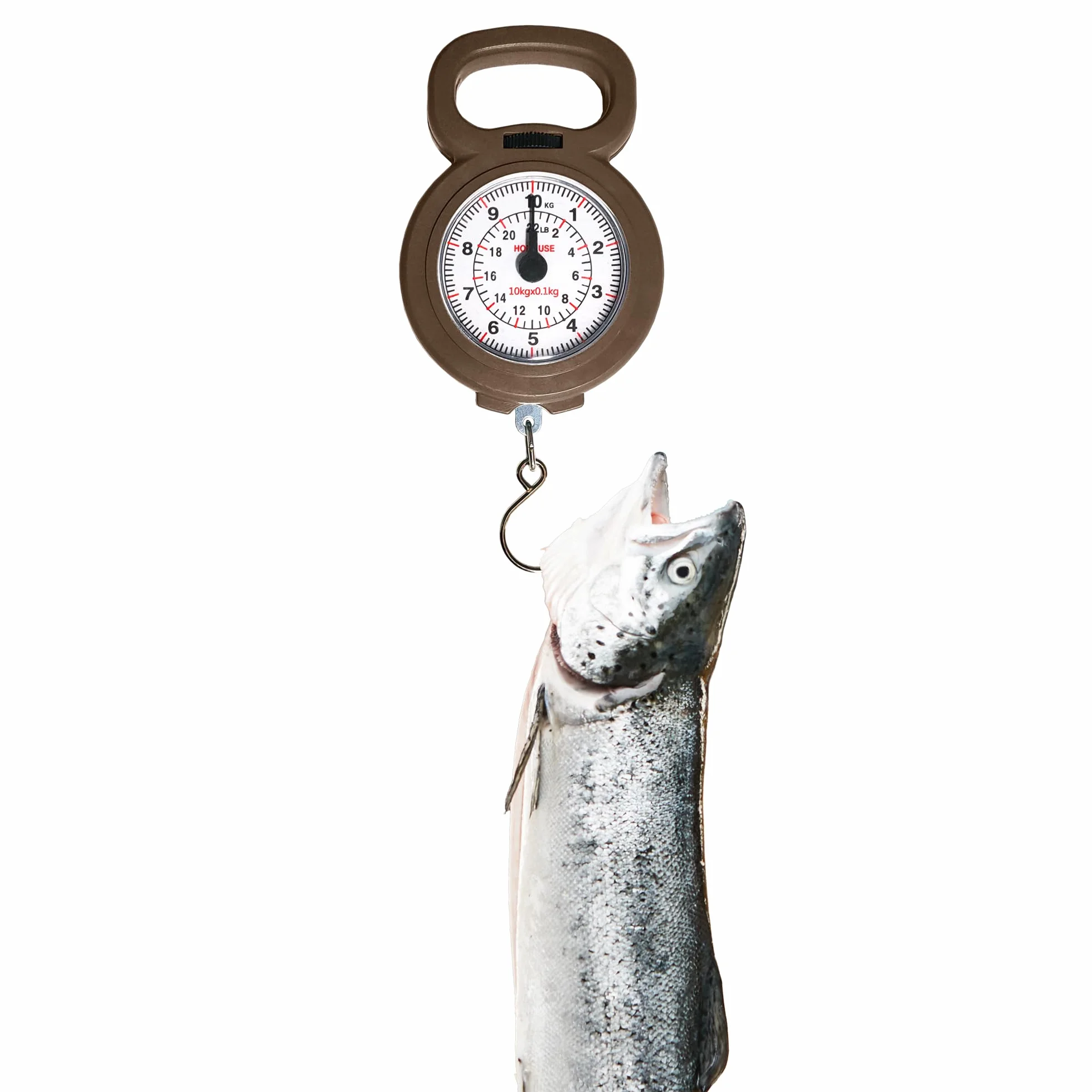 Bilancia Analogica 10Kg per Bagagli e Pesca – Facile da Usare – Portatile e Compatta – Bilancia con Gancio Resistente per Valigie, Pescatori e Uso Domestico (MARRONE)