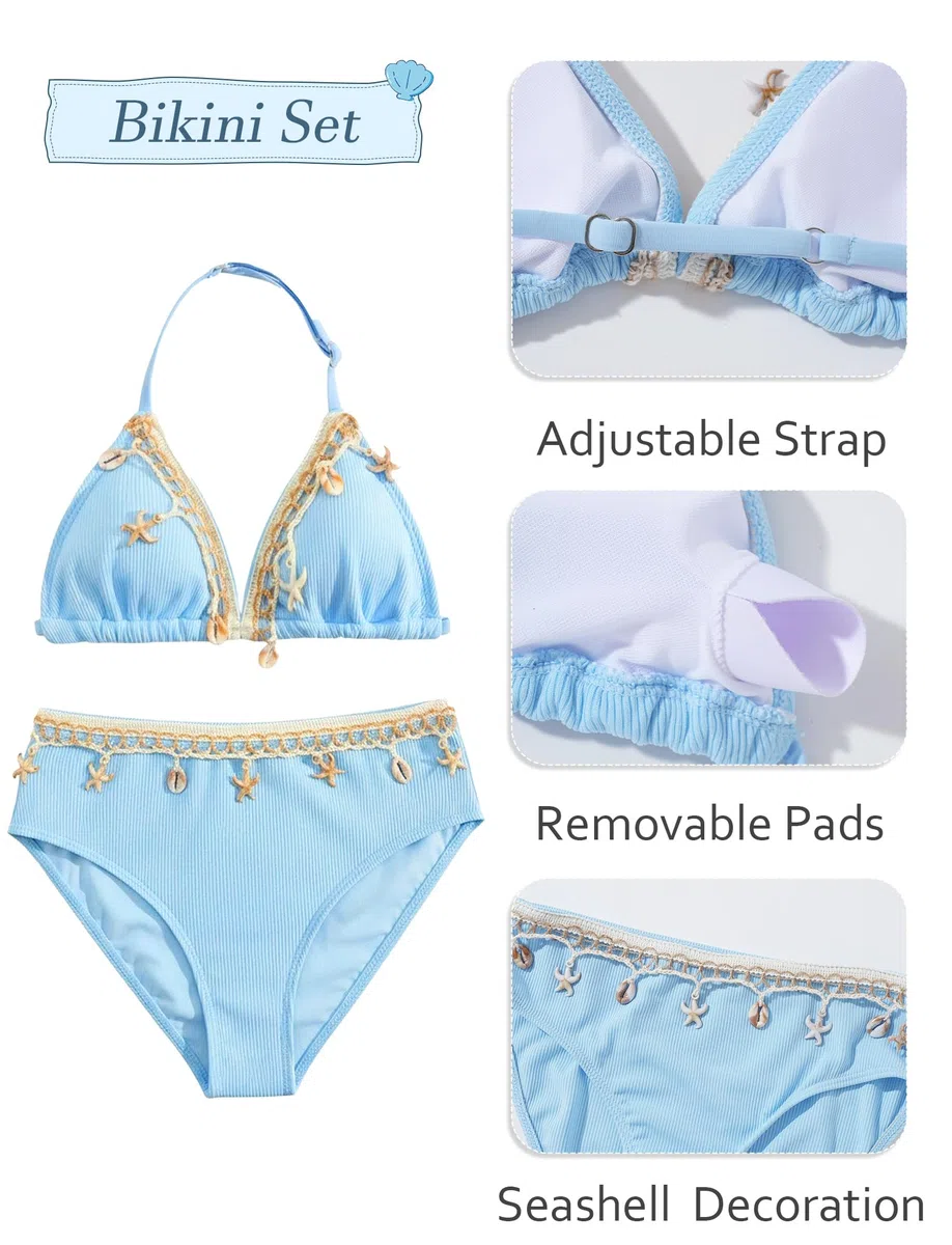 SEAUR Bikini Ragazze 3 Pezzi Costume da Bagno Mode Comodo Abbigliamento da Spiaggia Bambina Costume Tankini Estivo 8-12 Anni