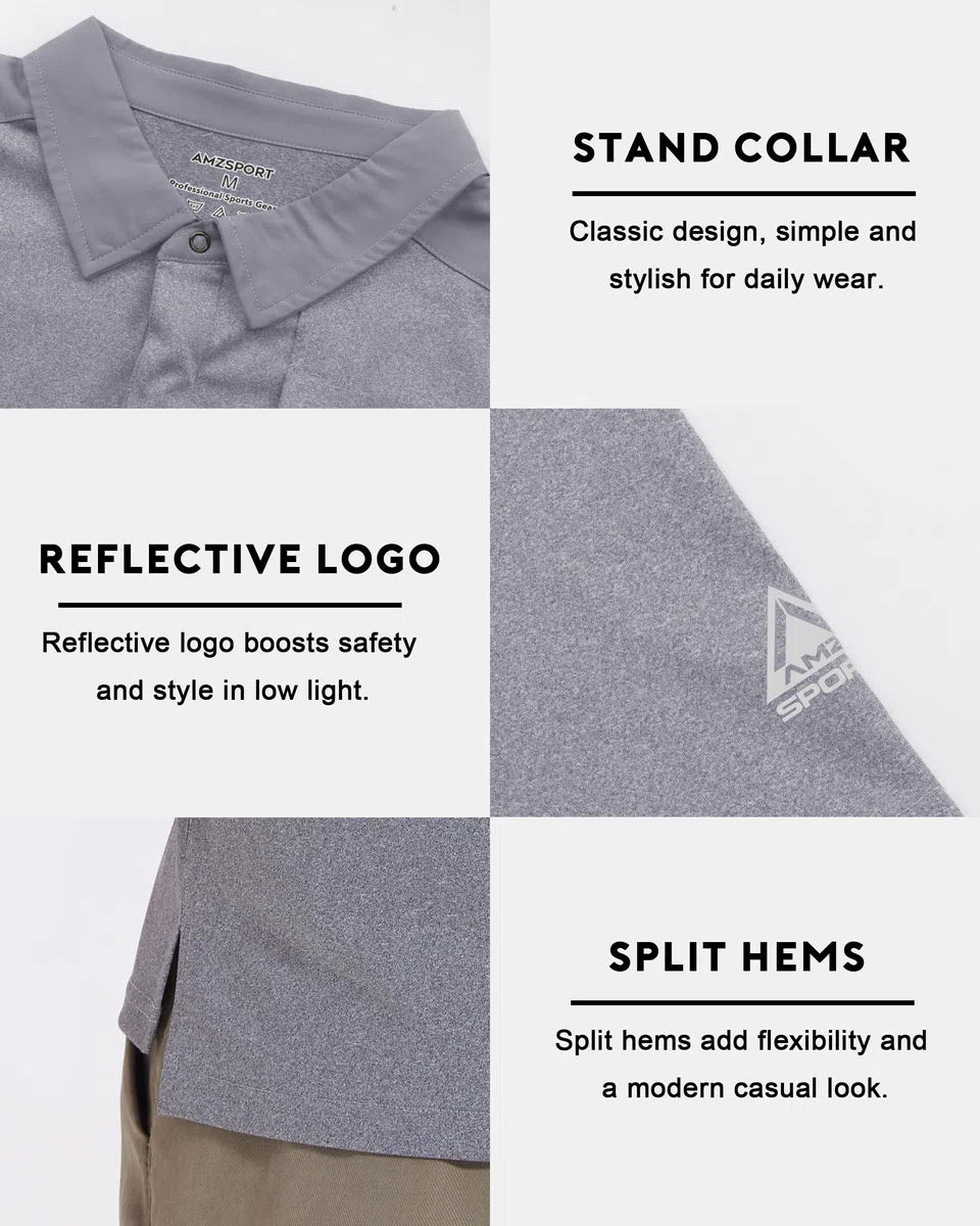 AMZSPORT Polo Uomo Manica Corta Sportiva Golf Tennis Zip Pocket Sport T-Shirt Asciugatura Rapida Traspirante per L'Ufficio con Colletto e Bottoni