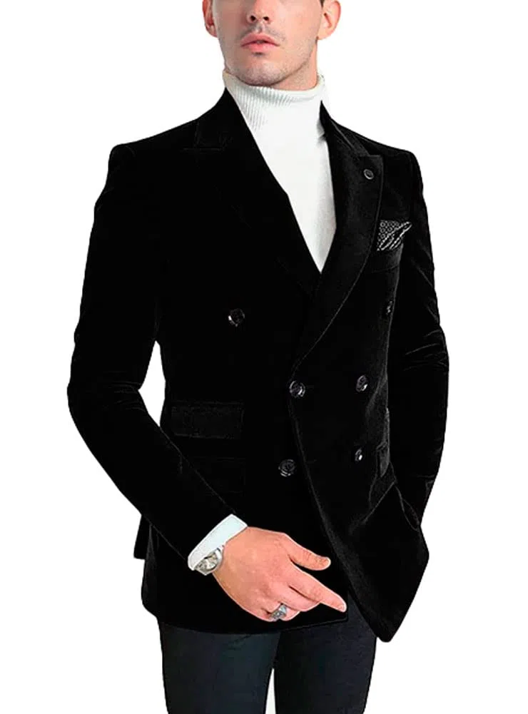 Giacca da uomo doppiopetto in velluto con risvolto tacca smoking giacca da festa di nozze abbigliamento casual
