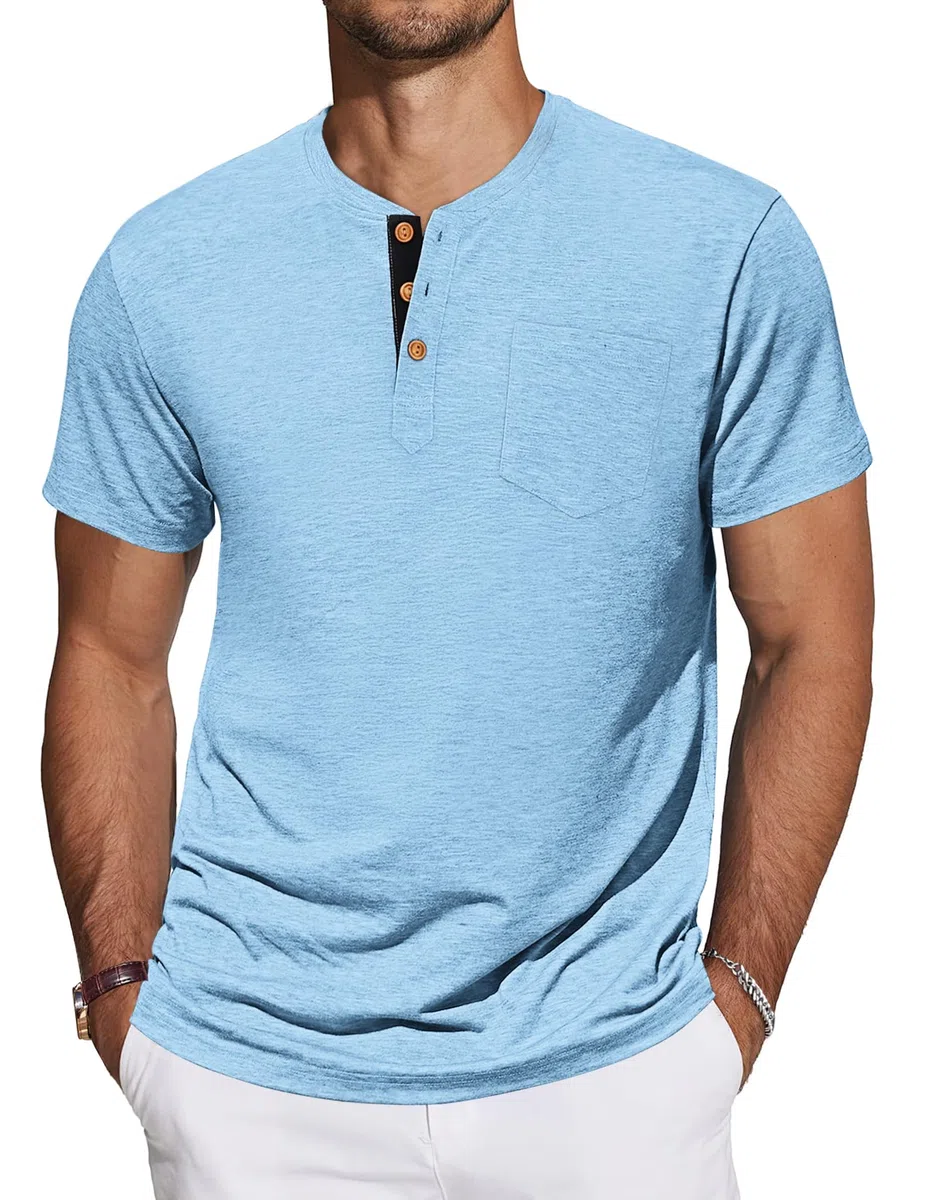 TARAINYA Henley T-Shirt Uomo Cotone Maglietta Maniche Corte Tinta Unita con Tasche Estate M-4XL