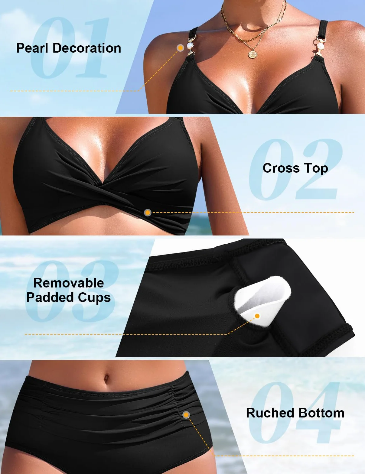 UMIPUBO Costume Donna Due Pezzi Bikini Pancia Pieghe Contenitivo Collo A V Sexy Curvy Modellante Vita Alta Push Up Schiena Nuda Con Coppe Mare Costume Da Bagno