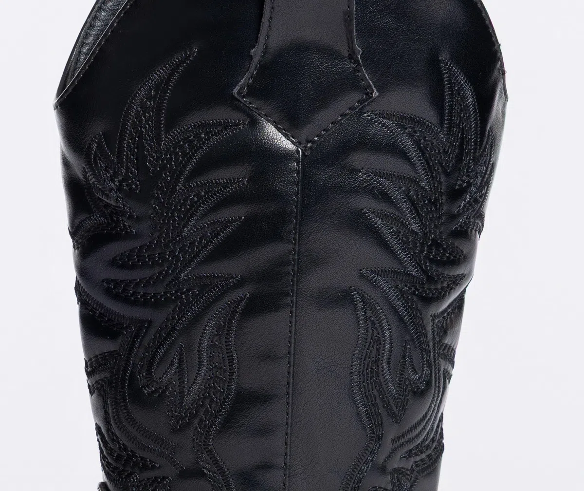 Stivali Texani Donna Cowboy Western con Ricami e Tacco Largo Stivaletti Chic 957