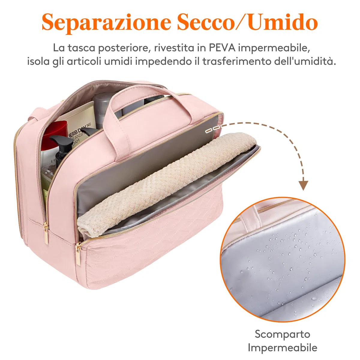 Lifewit Beauty Case da Viaggio da Donna, Beauty da Viaggio, Beauty Case Donna Uomo, Borsa da Toilette, Morbido Pochette Grande con Manico, Porta Trucchi, Regalo per Donna, L, Rosa