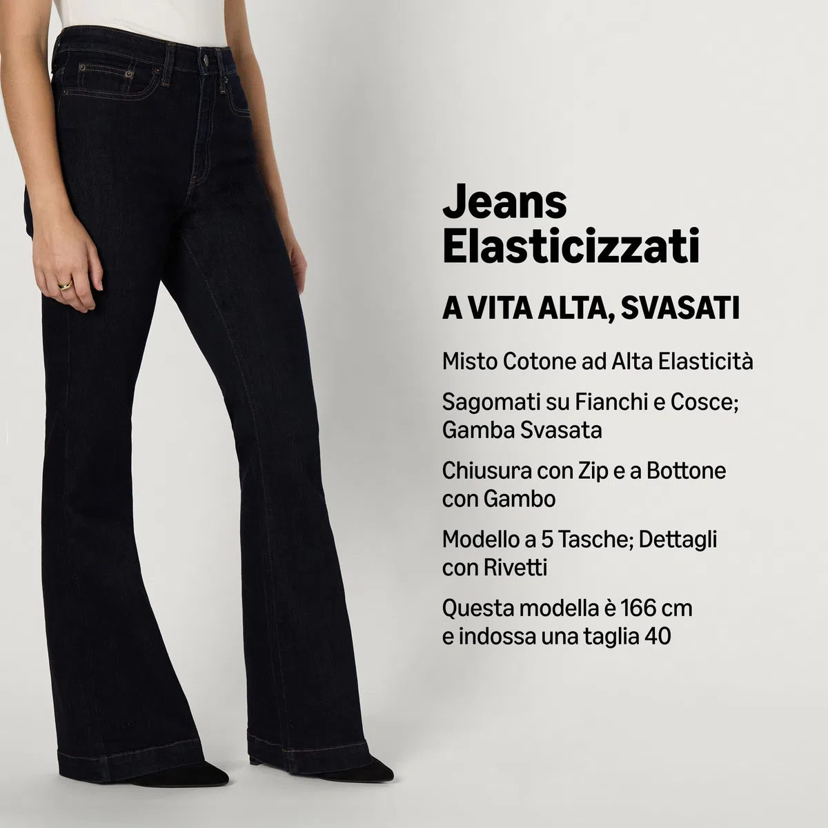 Amazon Essentials Jeans a Vita Alta che Valorizzano le Forme, a Zampa di Elefante, Super Elasticizzati Donna