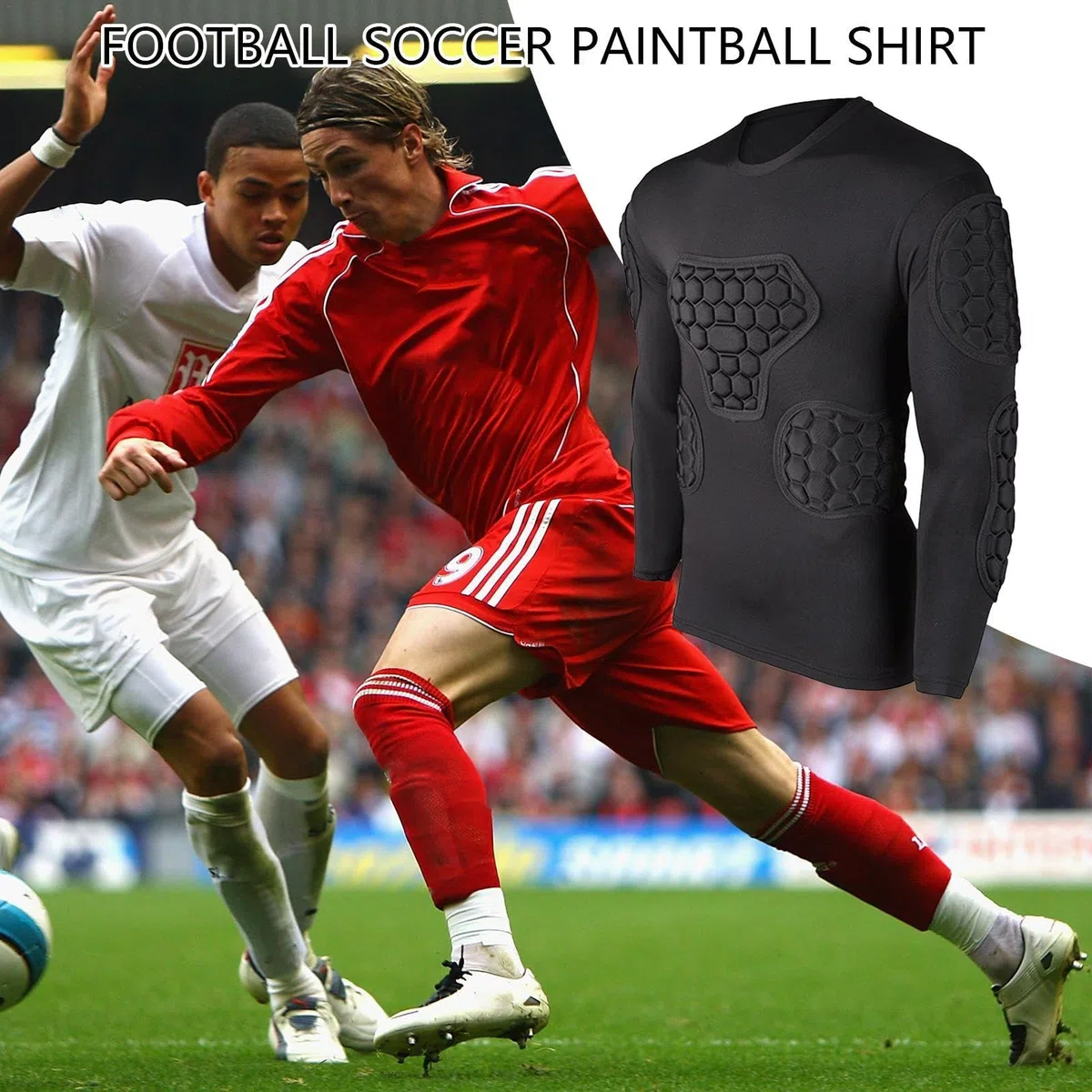 Maglia Da Calcio Imbottita - Tuta Da Calcio Nera A Maniche Lunghe, Equipaggiamento Protettivo Da Calcio, Magliette Imbottite Per Paintball Per Calcio, Basket, Paintball