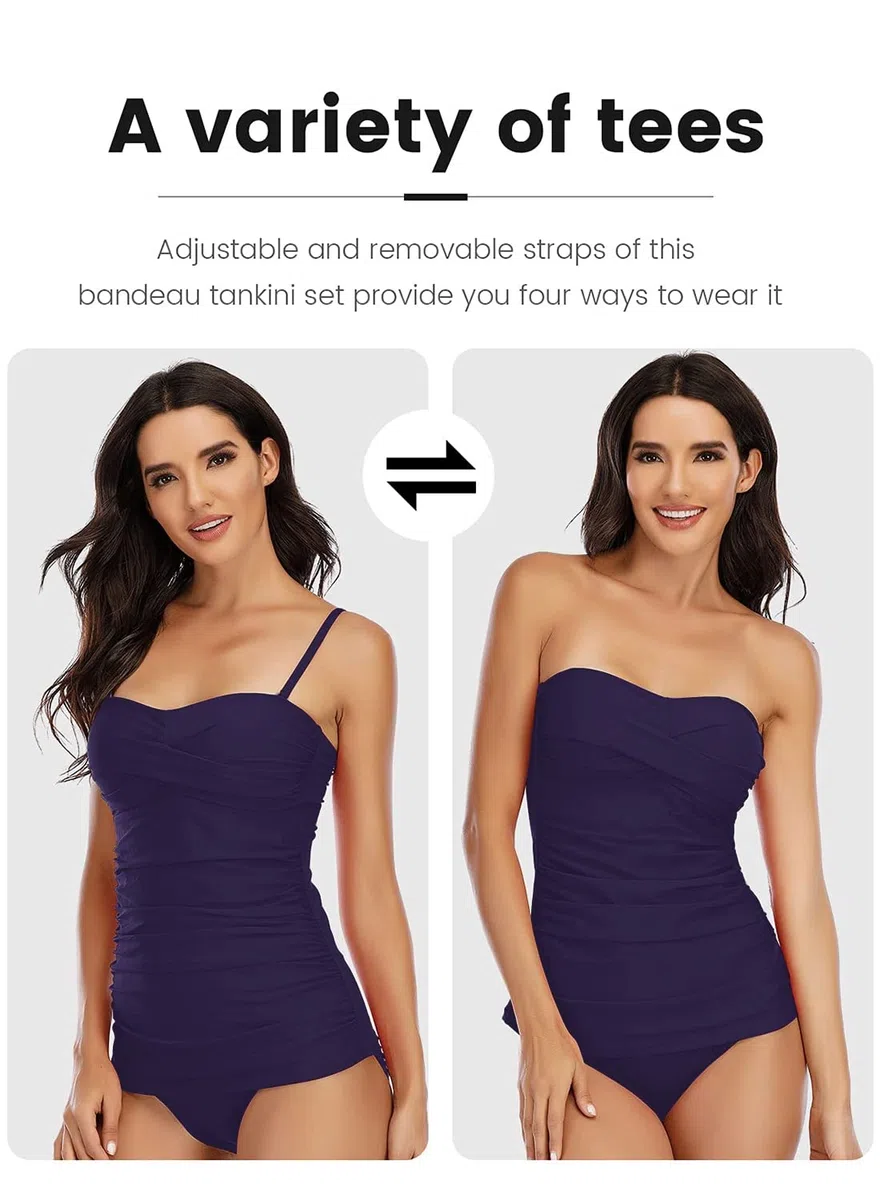 Yutdeng Tankini a Fascia da Donna Costume da Bagno Donna Due Pezzi Tankini da Mare Sexy Bandeau Push Up Swimsuit Spallacci Rimovibili e Regolabili per Spiaggia Party Piscina
