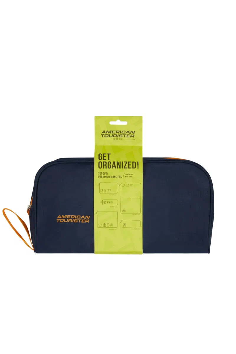 American Tourister Set di Cubi da Viaggio 5 Pezzi – Organizer da Viaggio & Organizer pr Valigia pr Vestiti, Scarpe e Accessori, Organizer pr Bagaglio e Bagaglio a Mano, Blu Scuro/Arancione