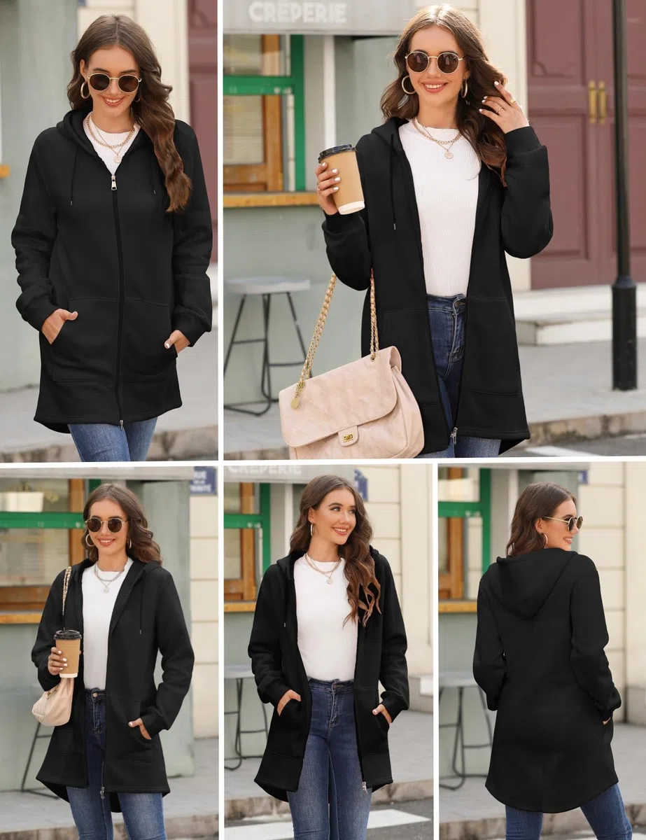 Tuopuda Donna Felpe con Cappuccio Giacca Elegante Scollo a V Top Manica Lunga Cardigan Felpe con Zip 2 Tasche Autunno Invernali Sweatshirt Cappotto Eleganti Pullover Hoodie Jumper