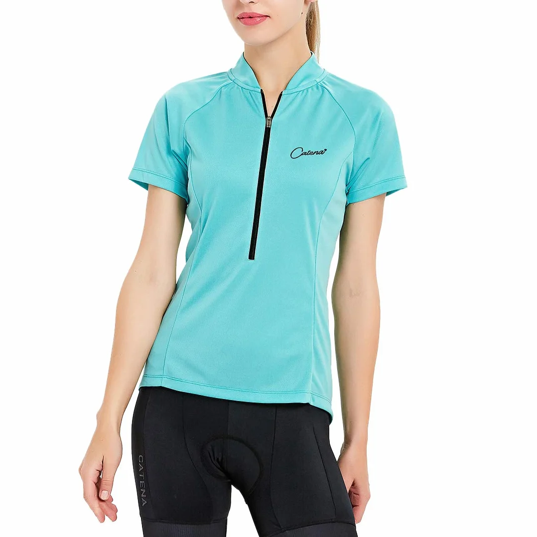 CATENA Maglia da Ciclismo da Donna a Maniche Corte Maglia da Ciclismo Mountain Bike Top Maglia da Ciclismo Pantaloncini da Bici MTB Bici da Strada Traspirante ad Asciugatura Rapida Monocromatica