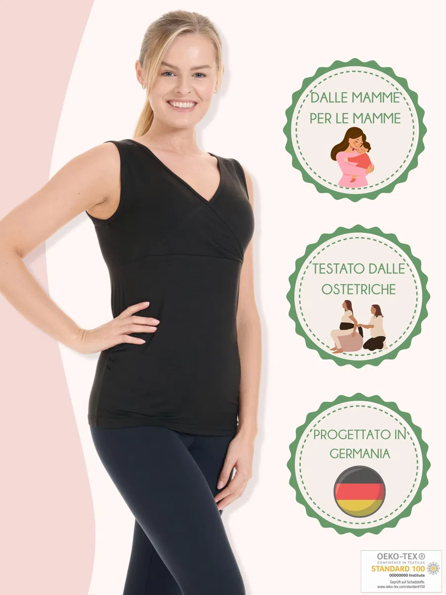 Herzmutter Canotta Allattamento Premaman Oeko Tex 100 - Top Allattamento, Morbida, Alta qualità, Camicia Premaman - 6700